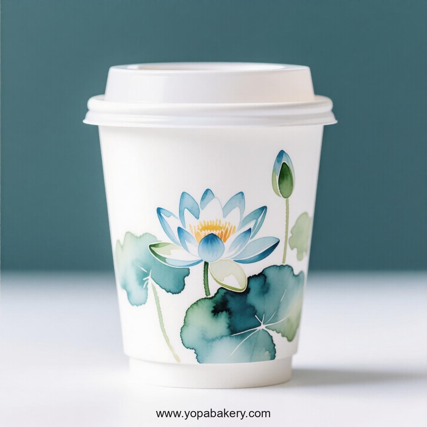 Water Lily Design Coffee Paper Cups Factory: Double-Wall Insulation