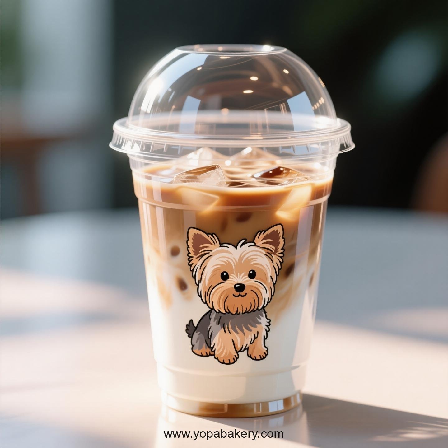 Yorkshire Terrier Themed Clear Plastic Cups - Disposable PP & PET Coffee Cups with Lids