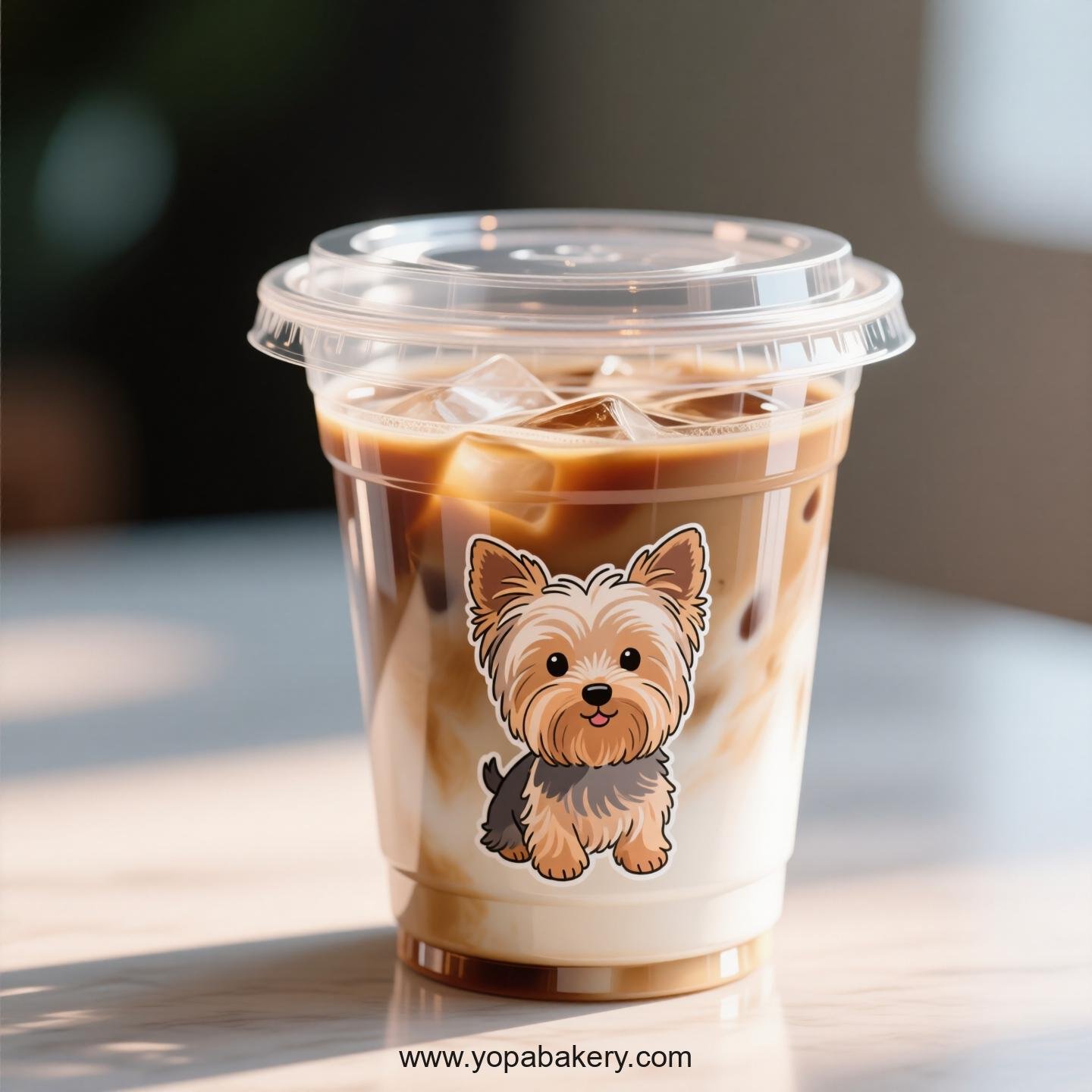 Yorkshire Terrier Themed Clear Plastic Cups - Disposable PP & PET Coffee Cups with Lids