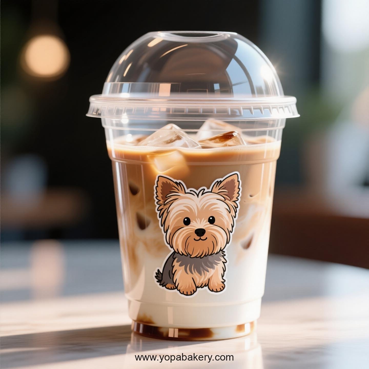 Yorkshire Terrier Themed Clear Plastic Cups - Disposable PP & PET Coffee Cups with Lids