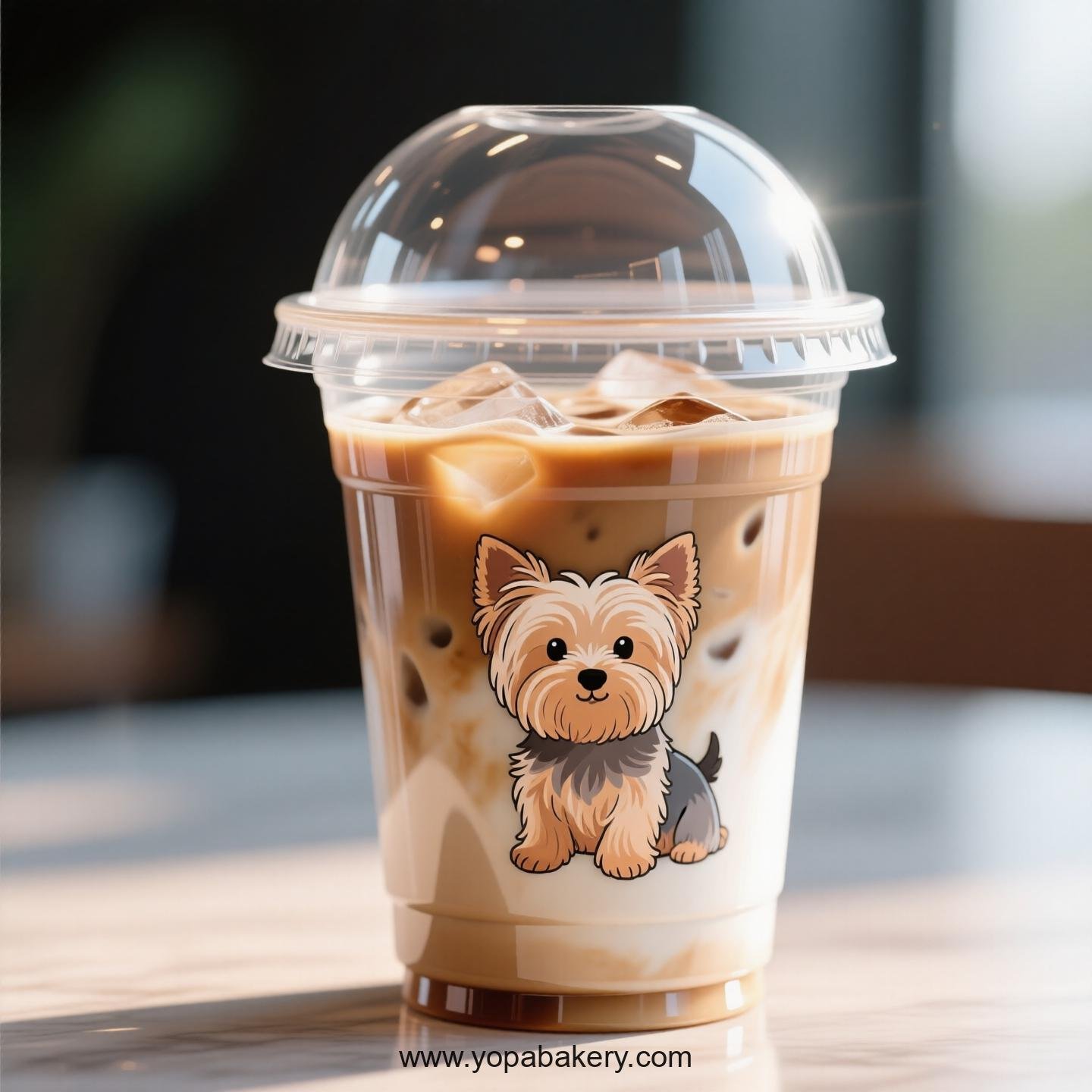 Yorkshire Terrier Themed Clear Plastic Cups - Disposable PP & PET Coffee Cups with Lids