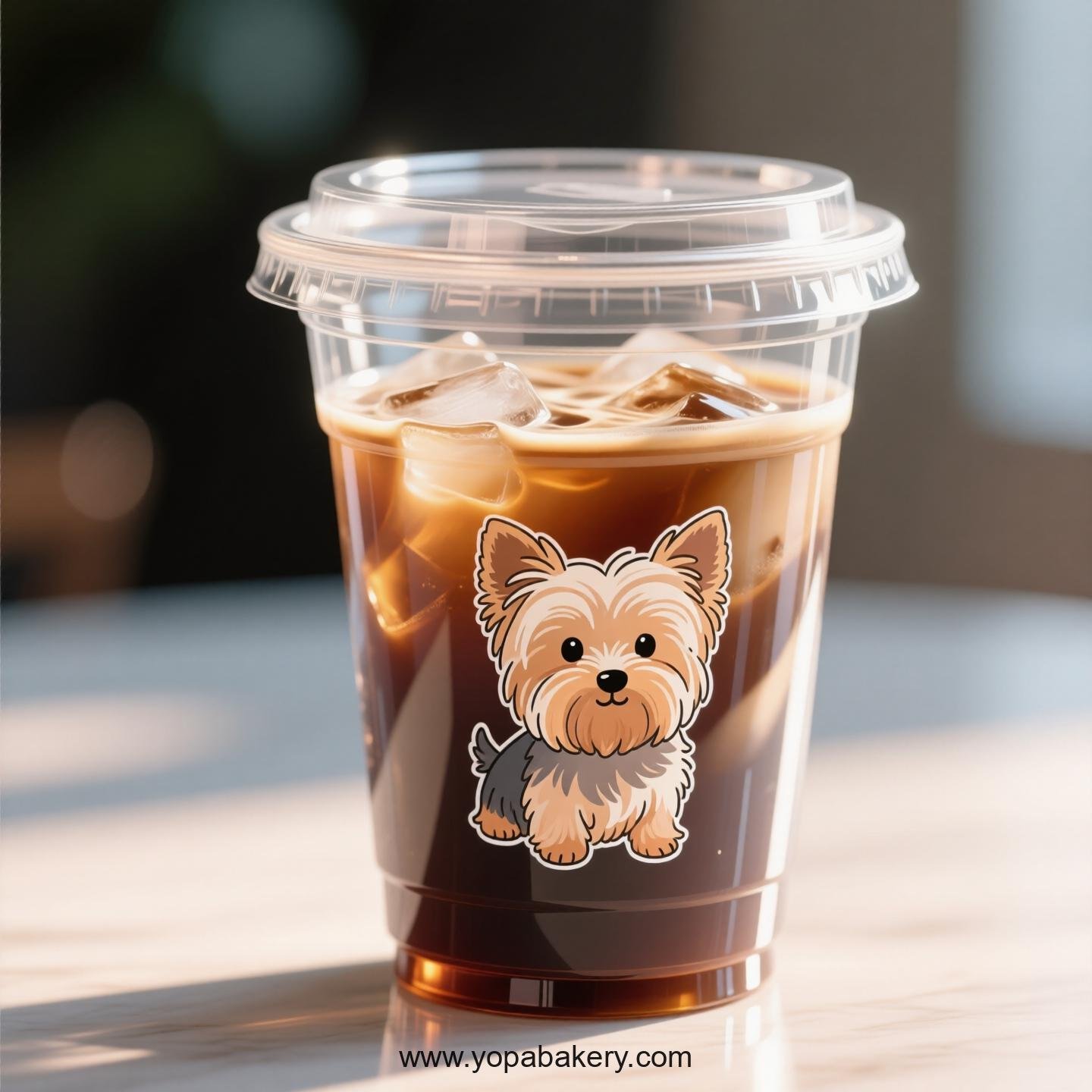 Yorkshire Terrier Themed Clear Plastic Cups - Disposable PP & PET Coffee Cups with Lids
