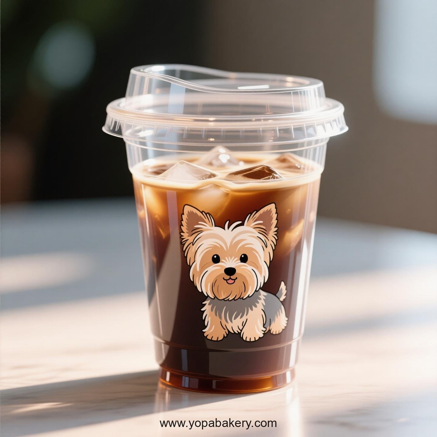 Yorkshire Terrier Themed Clear Plastic Cups - Disposable PP & PET Coffee Cups with Lids