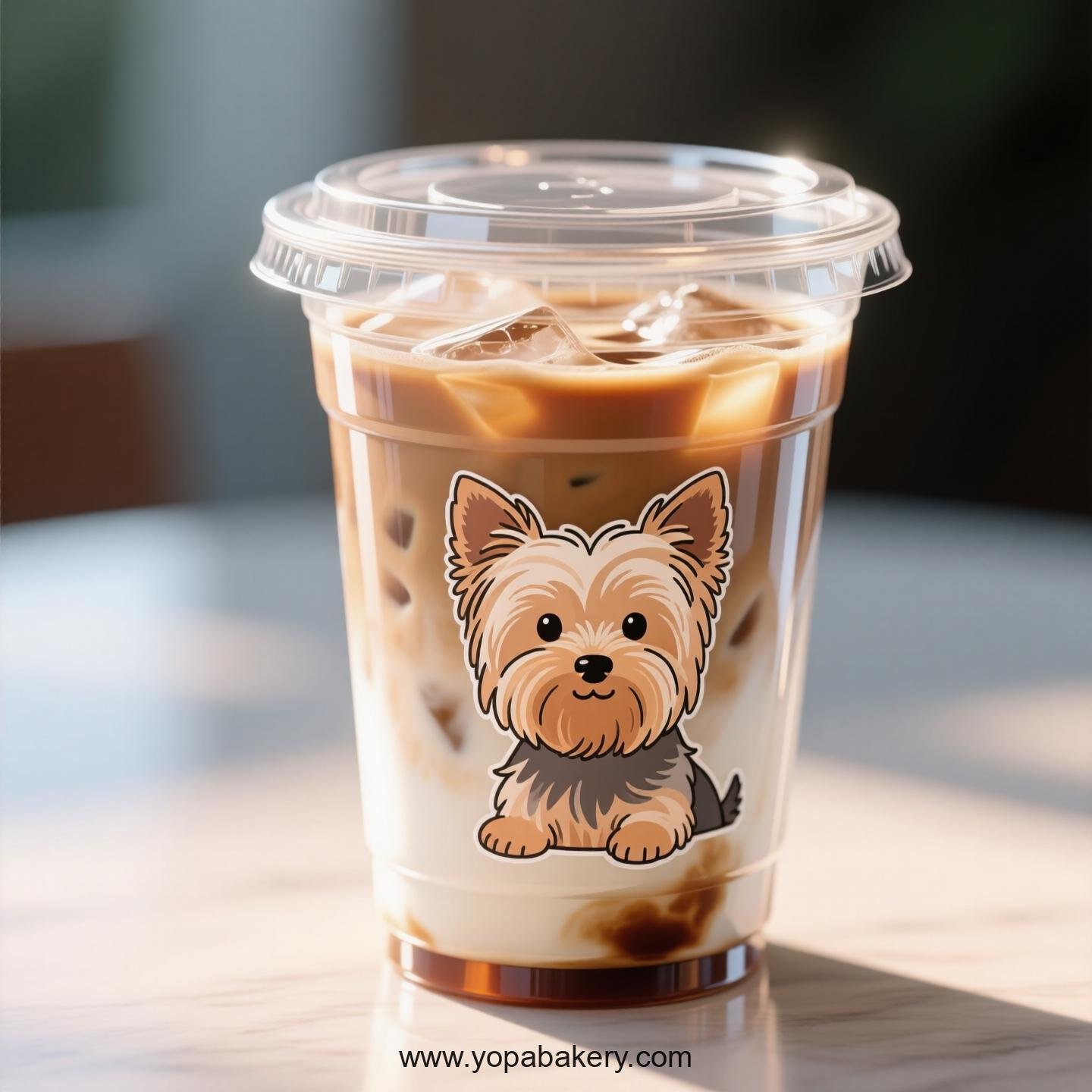 Yorkshire Terrier Themed Clear Plastic Cups - Disposable PP & PET Coffee Cups with Lids