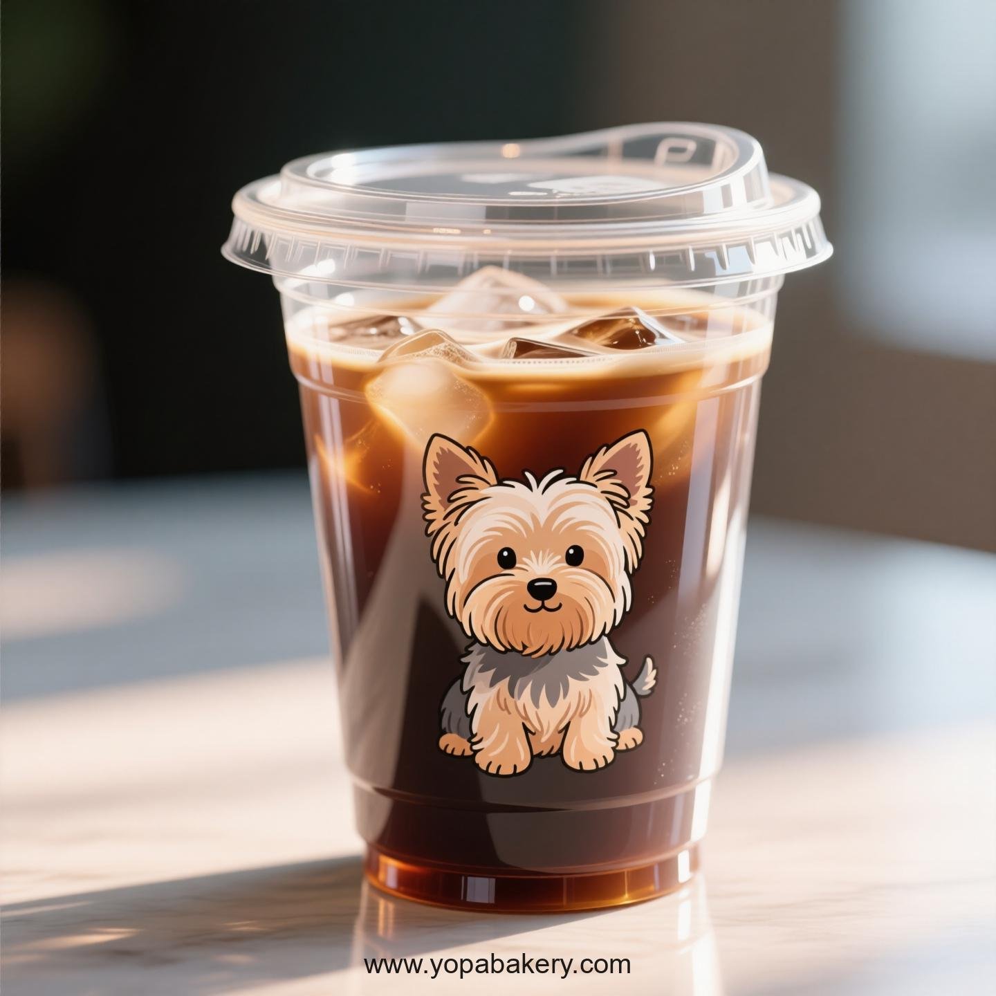 Yorkshire Terrier Themed Clear Plastic Cups - Disposable PP & PET Coffee Cups with Lids