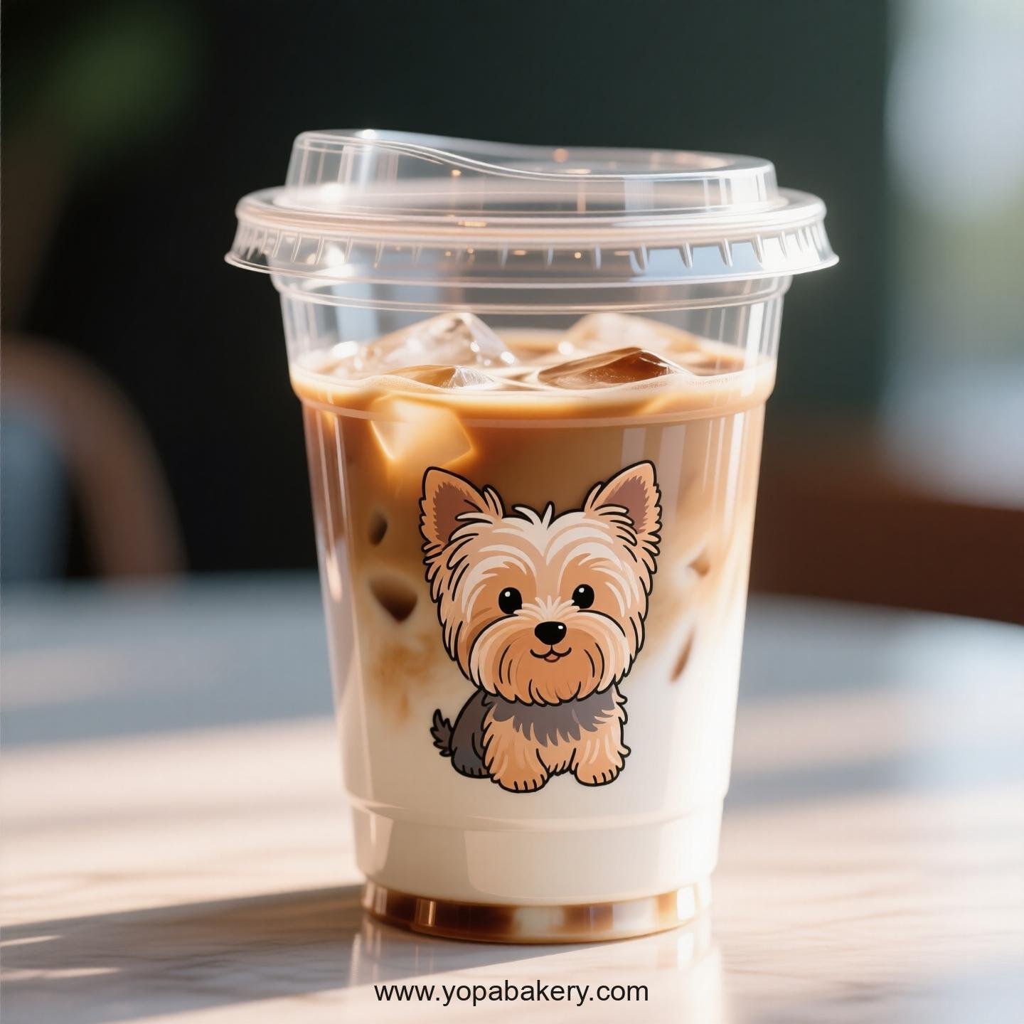 Yorkshire Terrier Themed Clear Plastic Cups - Disposable PP & PET Coffee Cups with Lids