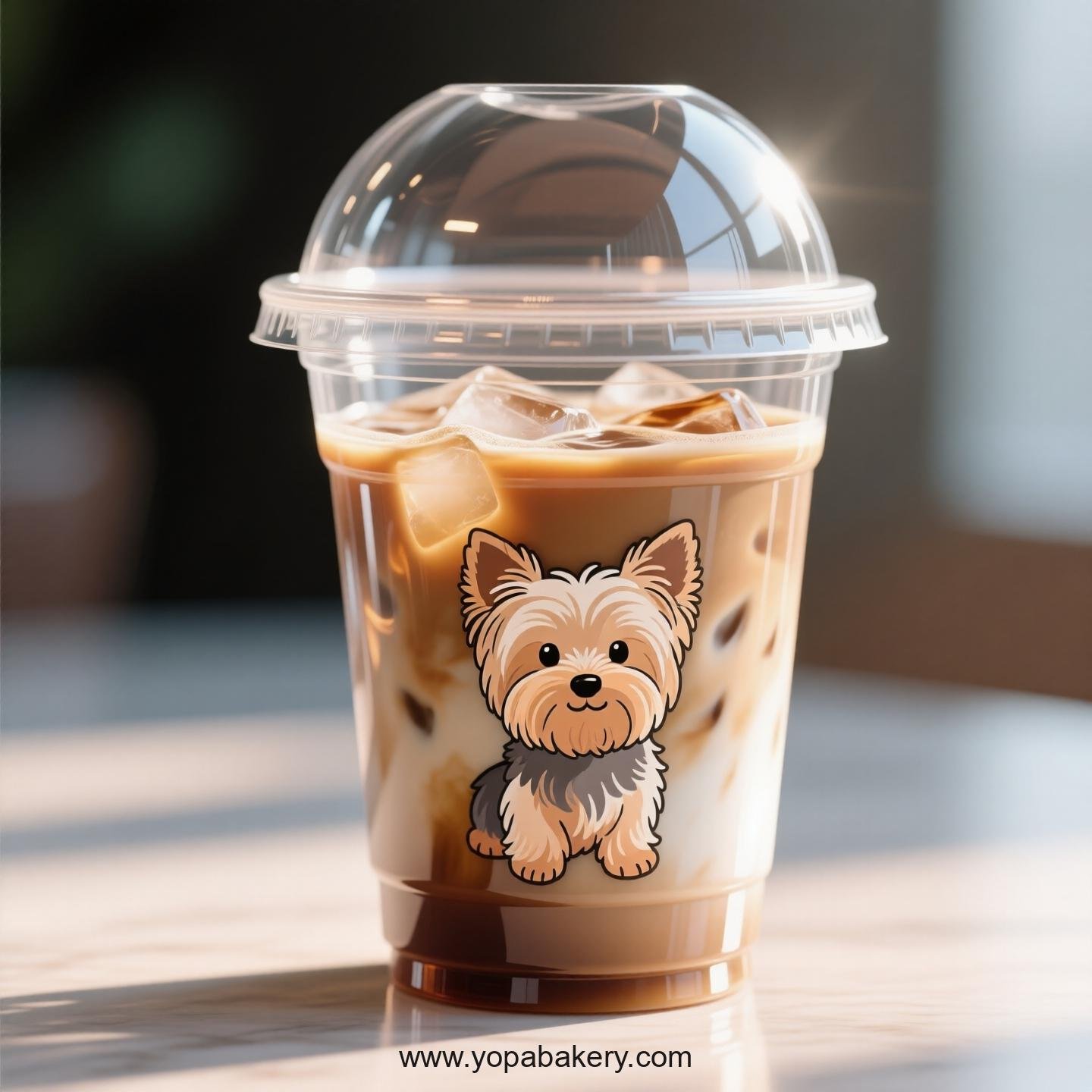 Yorkshire Terrier Themed Clear Plastic Cups - Disposable PP & PET Coffee Cups with Lids