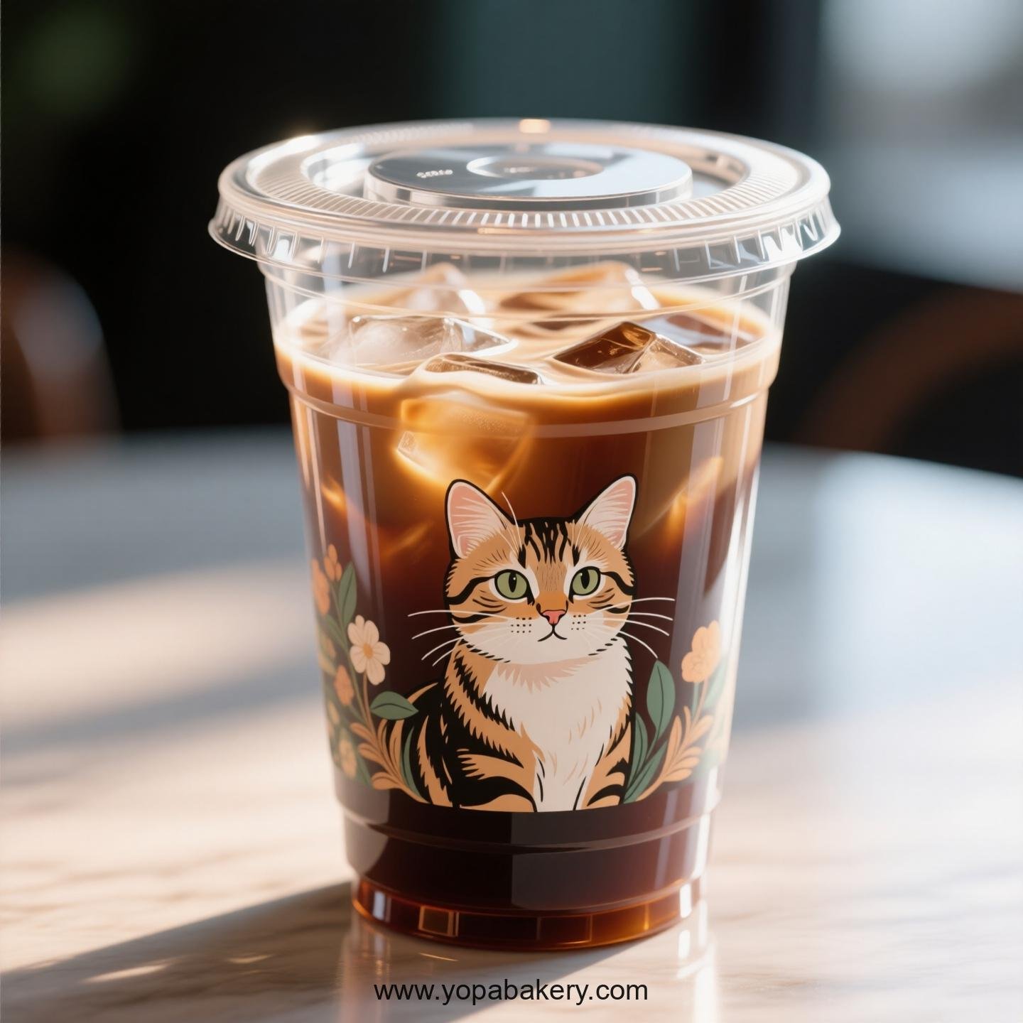 American Curl cat Themed Clear Plastic Cups - Disposable PP & PET Coffee Cups with Lids