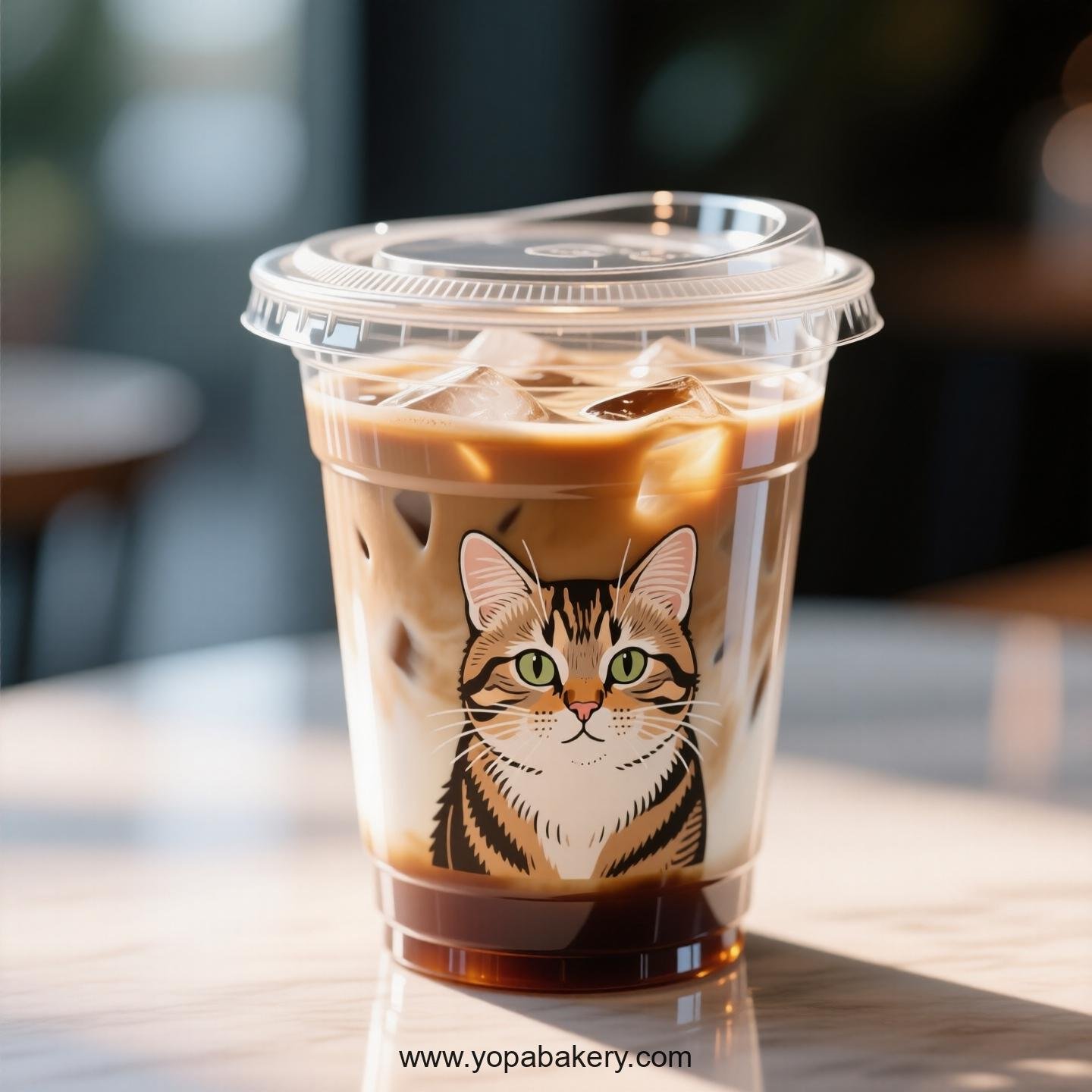 American Curl cat Themed Clear Plastic Cups - Disposable PP & PET Coffee Cups with Lids