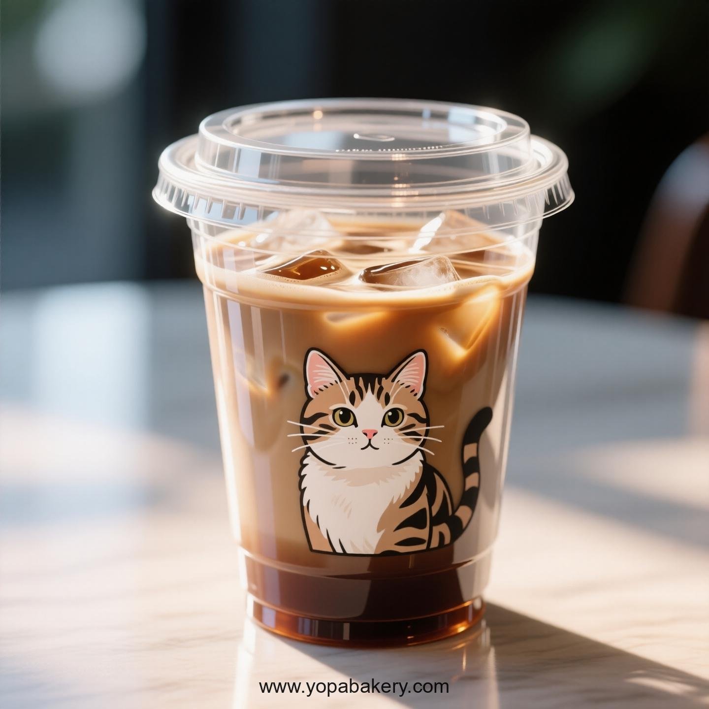 American Curl cat Themed Clear Plastic Cups - Disposable PP & PET Coffee Cups with Lids