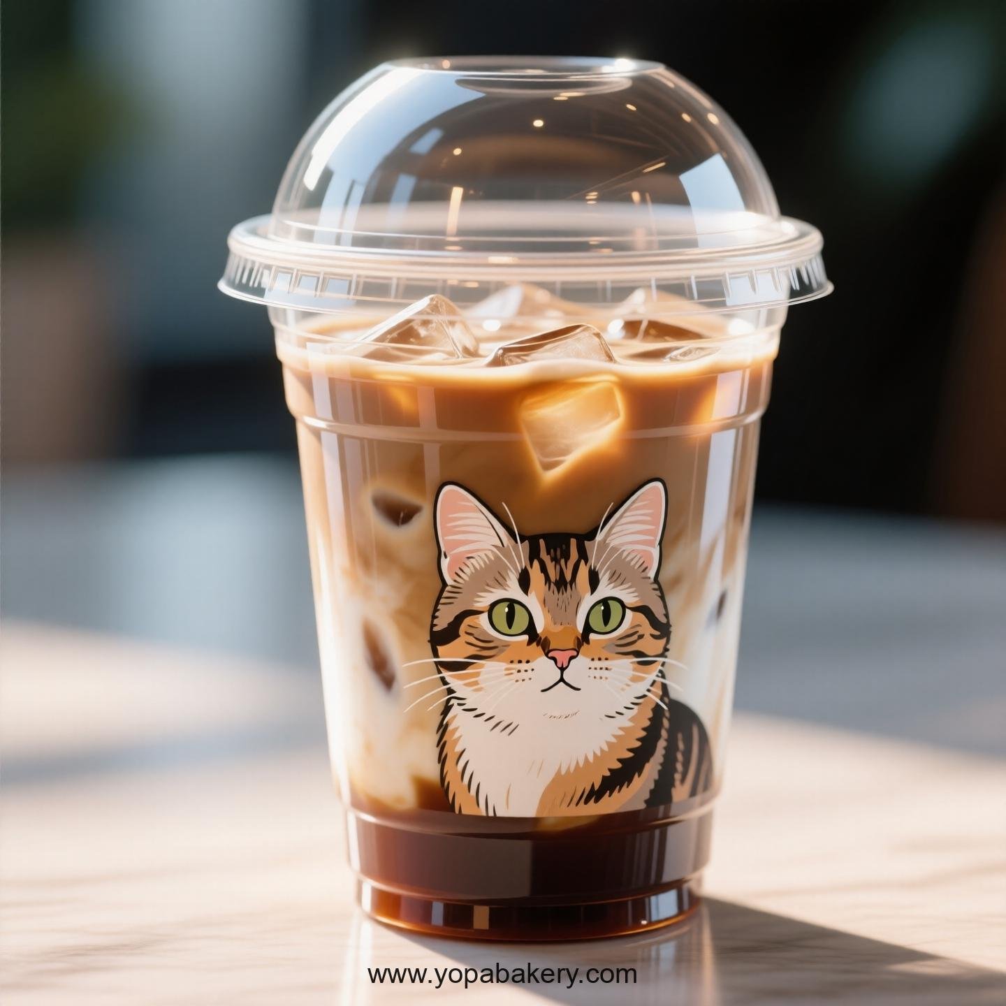 American Curl cat Themed Clear Plastic Cups - Disposable PP & PET Coffee Cups with Lids