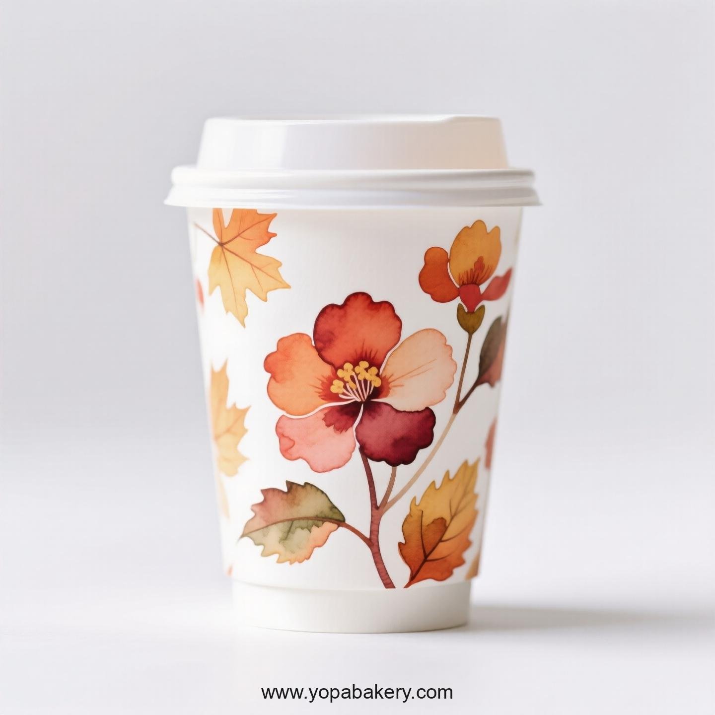 Begonia Themed Disposable Coffee Paper Cups Factory: 4-24 oz Custom Logo & Door to Door