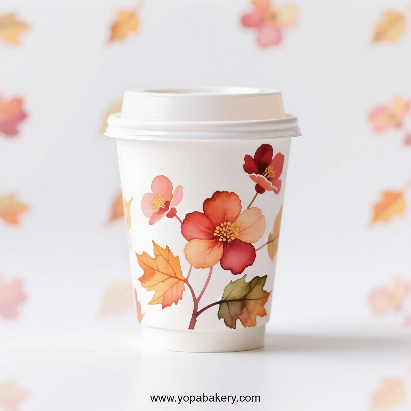 Begonia Themed Disposable Coffee Paper Cups Factory: 4-24 oz Custom Logo & Door to Door