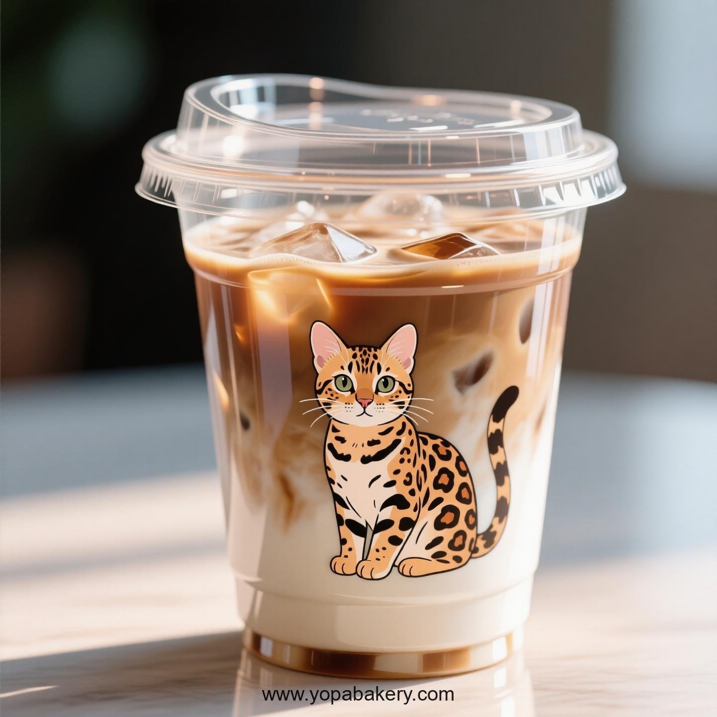 Bengal cat Themed Clear Plastic Cups - Disposable PP & PET Coffee Cups with Lids