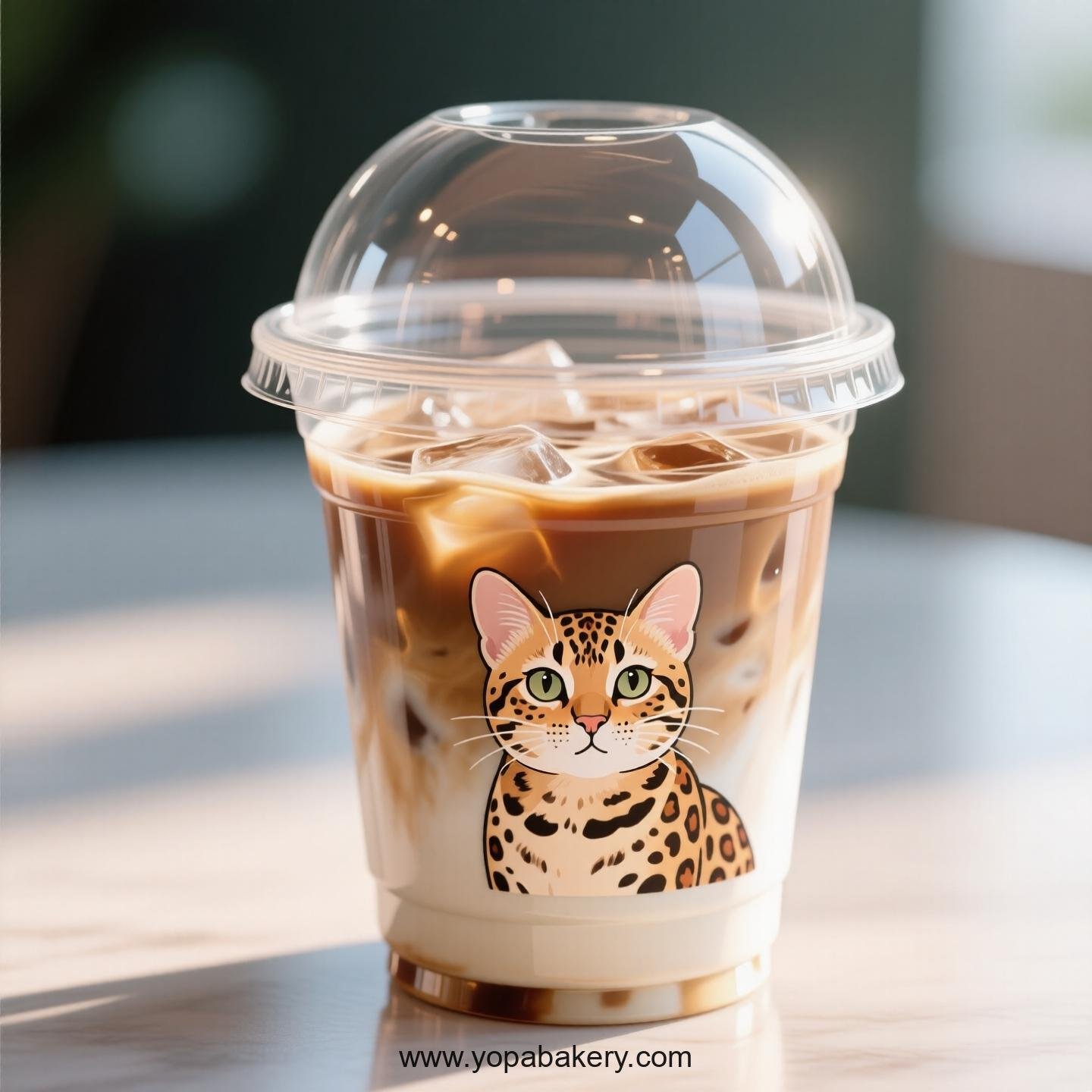 Bengal cat Themed Clear Plastic Cups - Disposable PP & PET Coffee Cups with Lids
