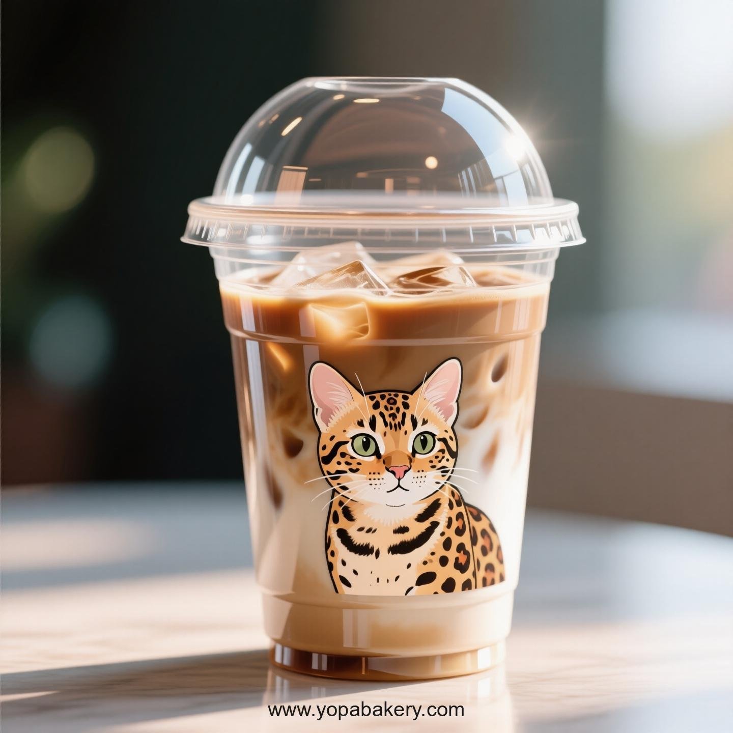 Bengal cat Themed Clear Plastic Cups - Disposable PP & PET Coffee Cups with Lids