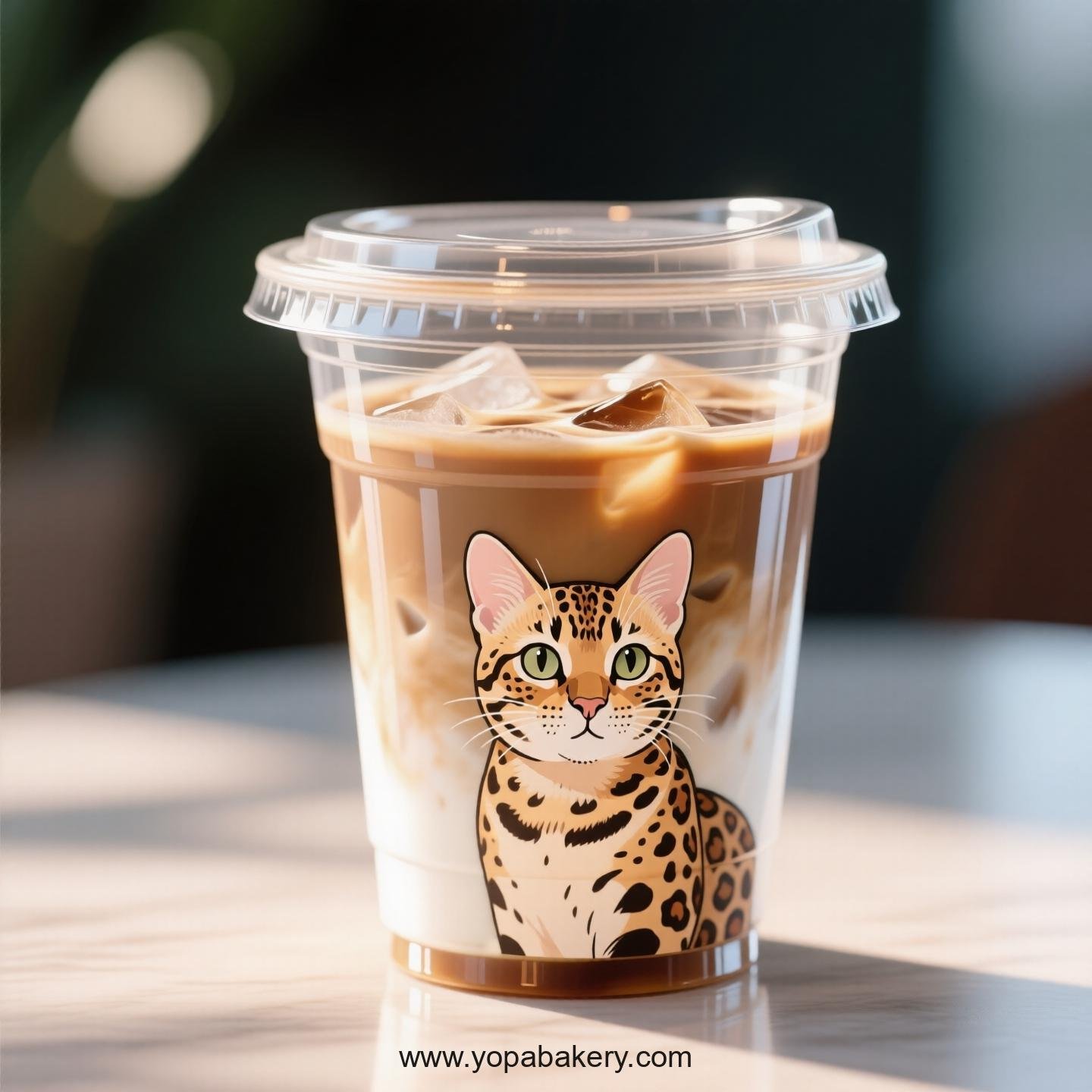 Bengal cat Themed Clear Plastic Cups - Disposable PP & PET Coffee Cups with Lids