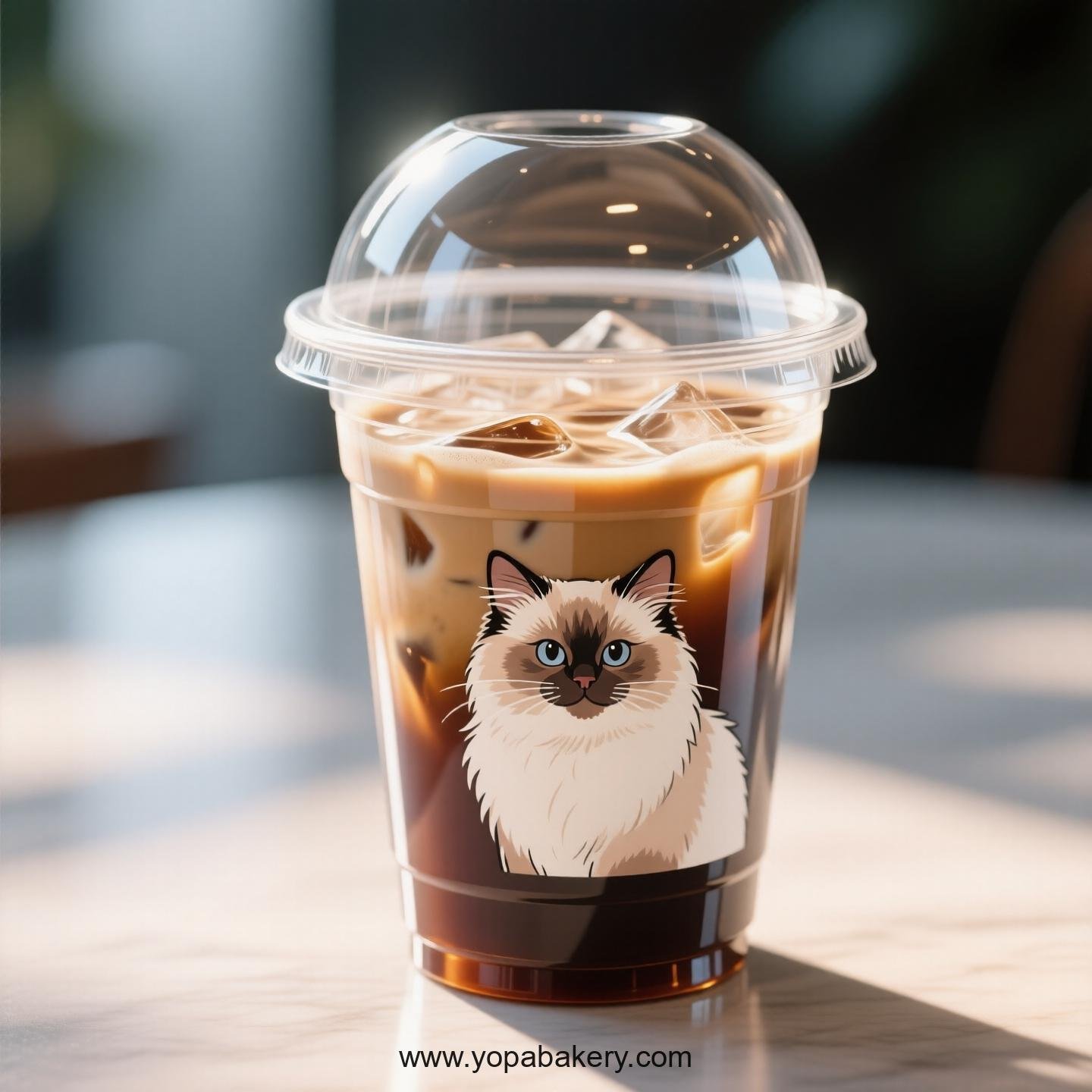 Birman cat Themed Clear Plastic Cups - Disposable PP & PET Coffee Cups with Lids