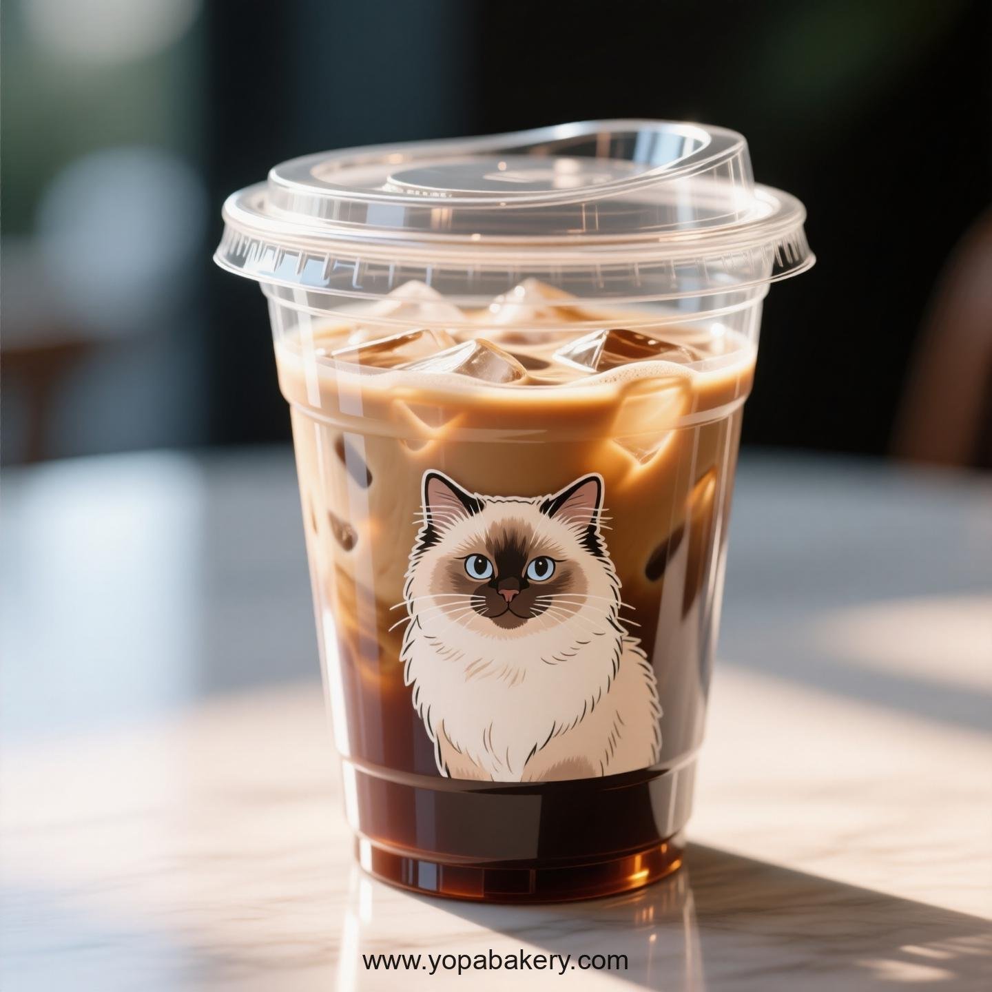 Birman cat Themed Clear Plastic Cups - Disposable PP & PET Coffee Cups with Lids