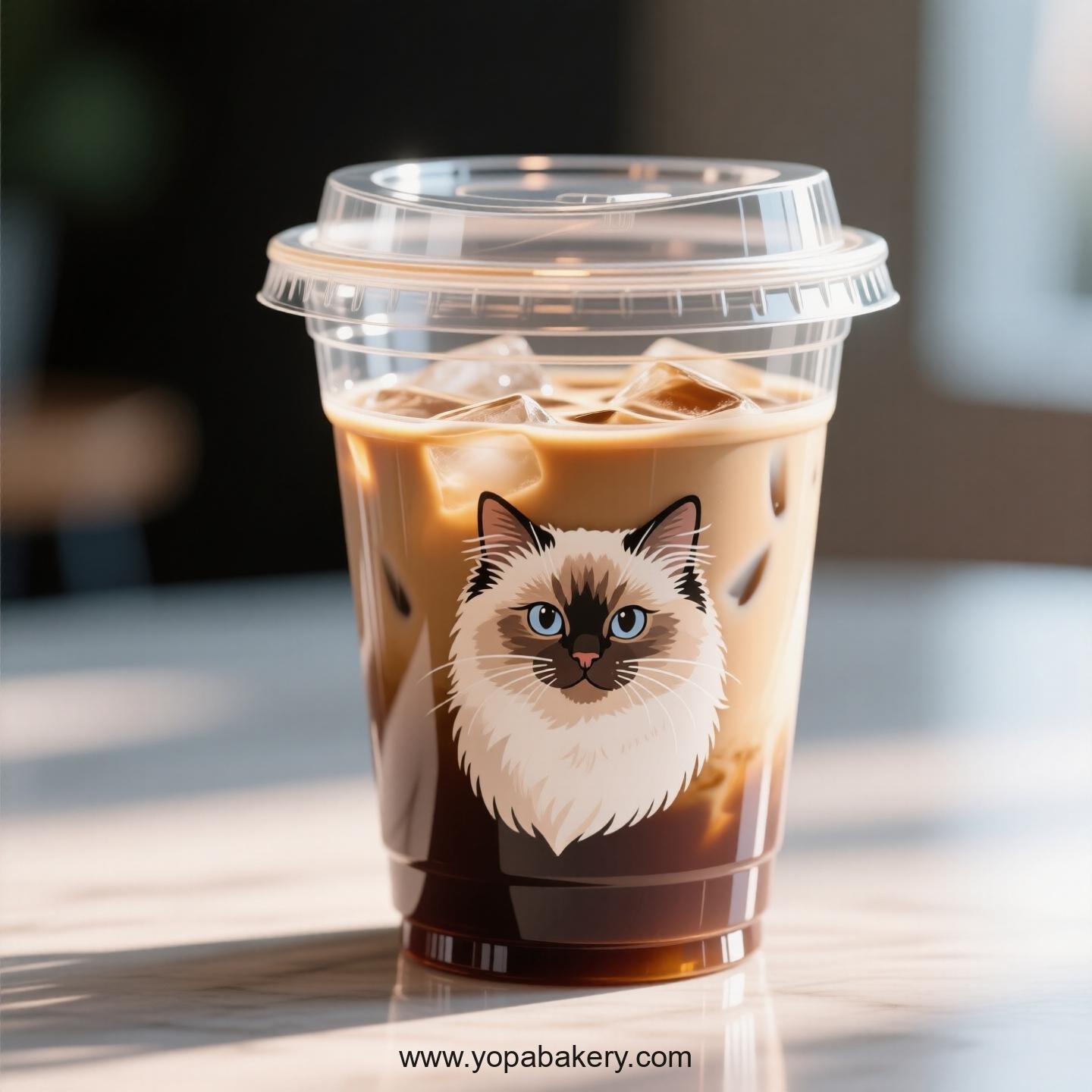 Birman cat Themed Clear Plastic Cups - Disposable PP & PET Coffee Cups with Lids