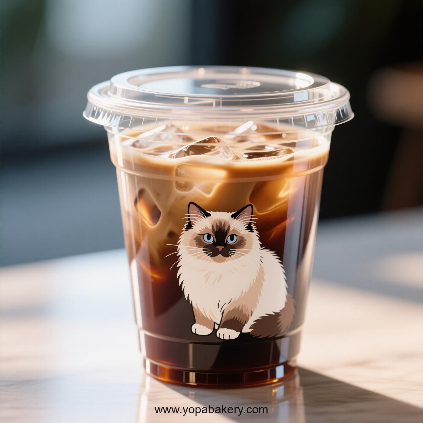 Birman cat Themed Clear Plastic Cups - Disposable PP & PET Coffee Cups with Lids
