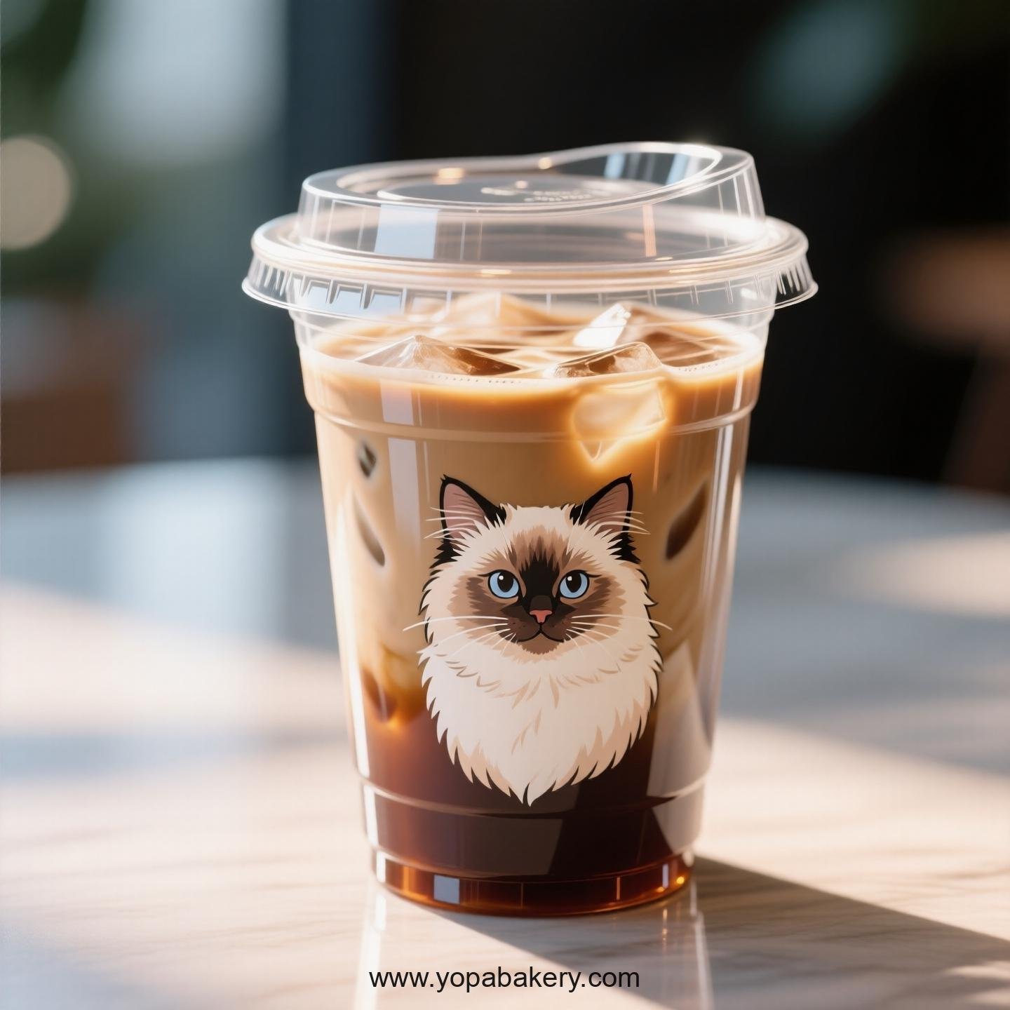 Birman cat Themed Clear Plastic Cups - Disposable PP & PET Coffee Cups with Lids
