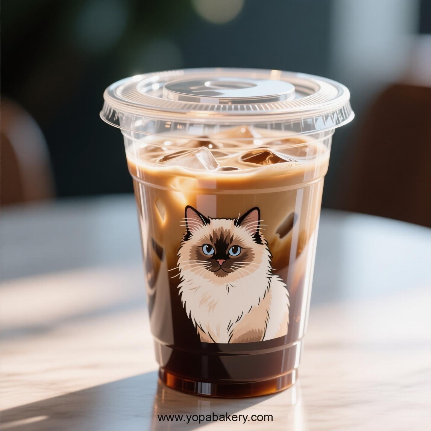 Birman cat Themed Clear Plastic Cups - Disposable PP & PET Coffee Cups with Lids
