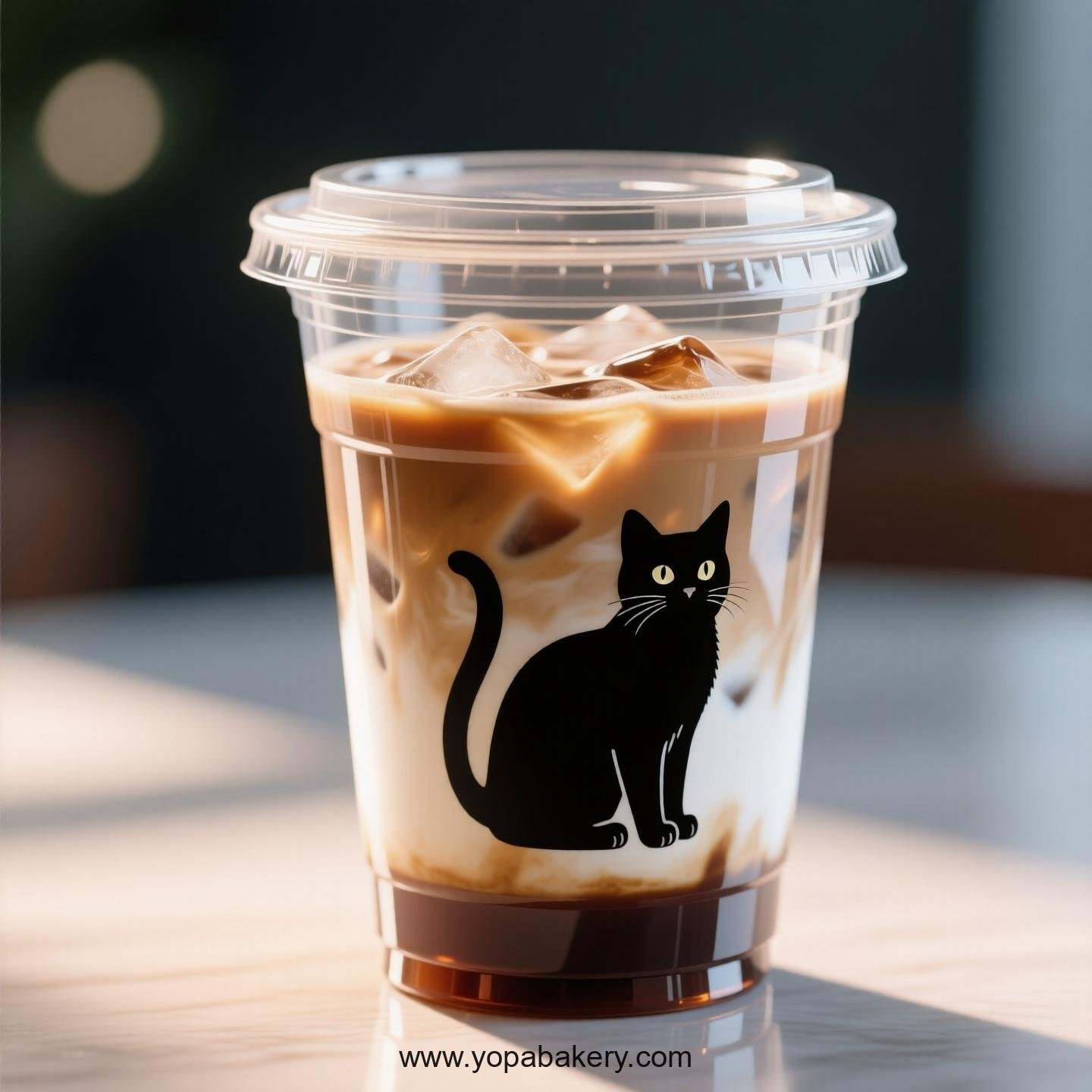 Black cat Themed Clear Plastic Cups - Disposable PP & PET Coffee Cups with Lids
