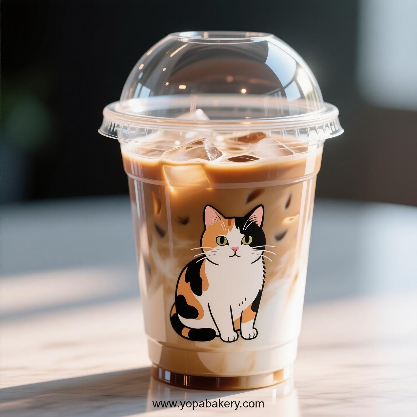 Calico cat Themed Clear Plastic Cups - Disposable PP & PET Coffee Cups with Lids