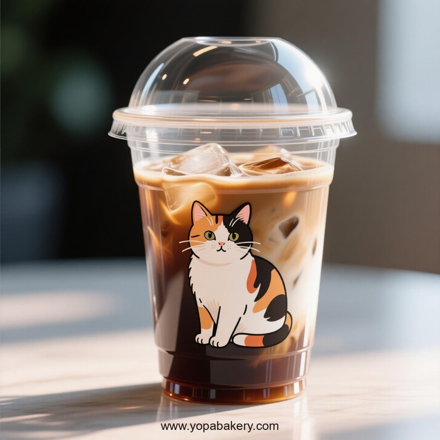 Calico cat Themed Clear Plastic Cups - Disposable PP & PET Coffee Cups with Lids