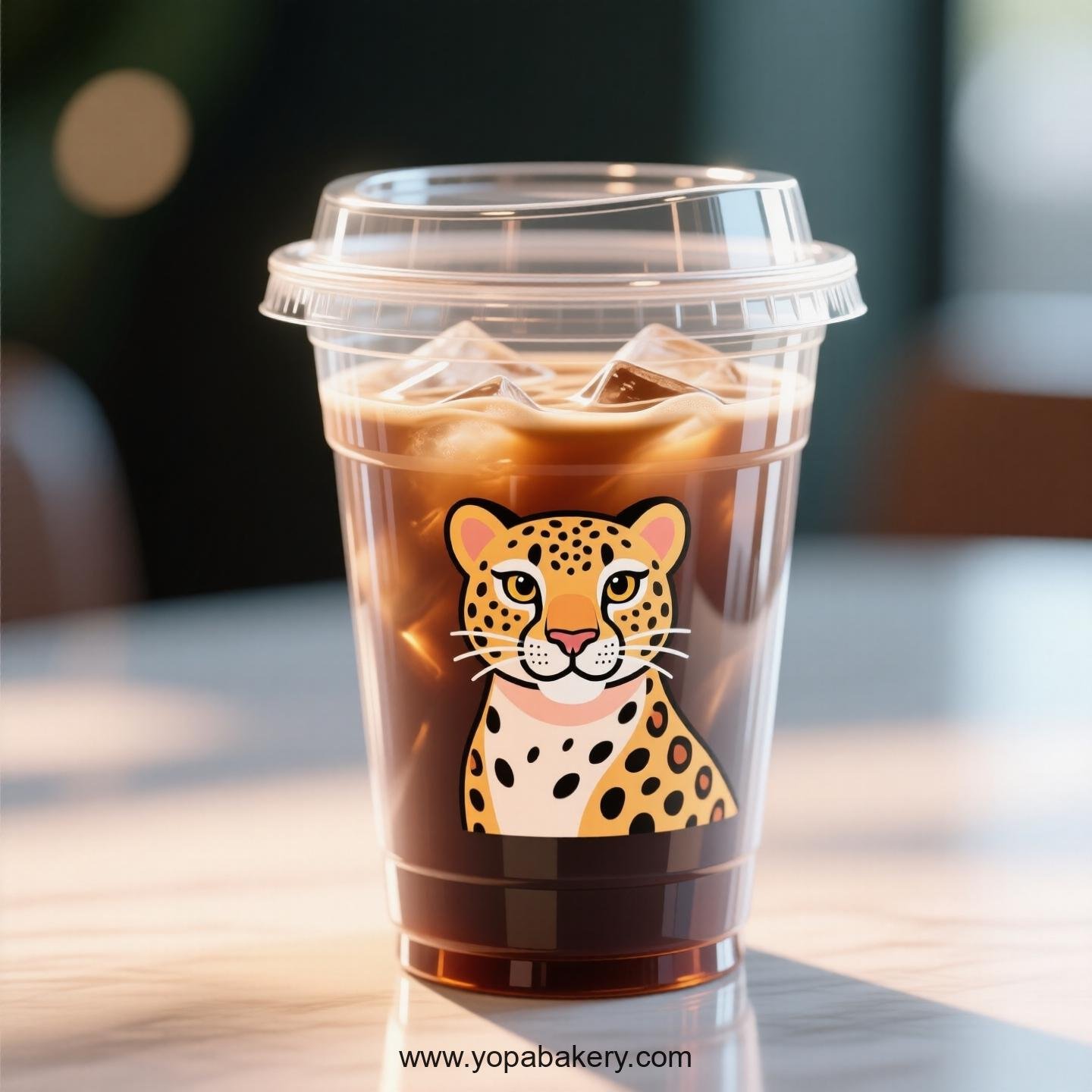 Cheetah Themed Clear Plastic Cups - Disposable PP & PET Coffee Cups with Lids