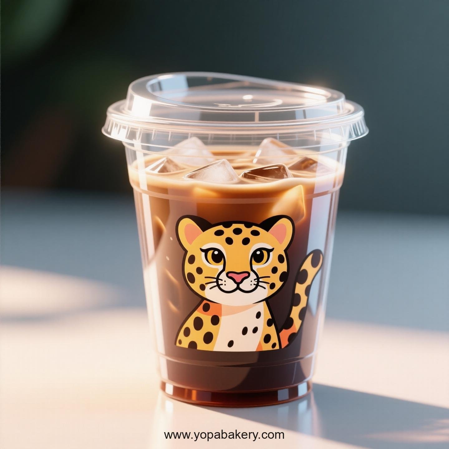 Cheetah Themed Clear Plastic Cups - Disposable PP & PET Coffee Cups with Lids