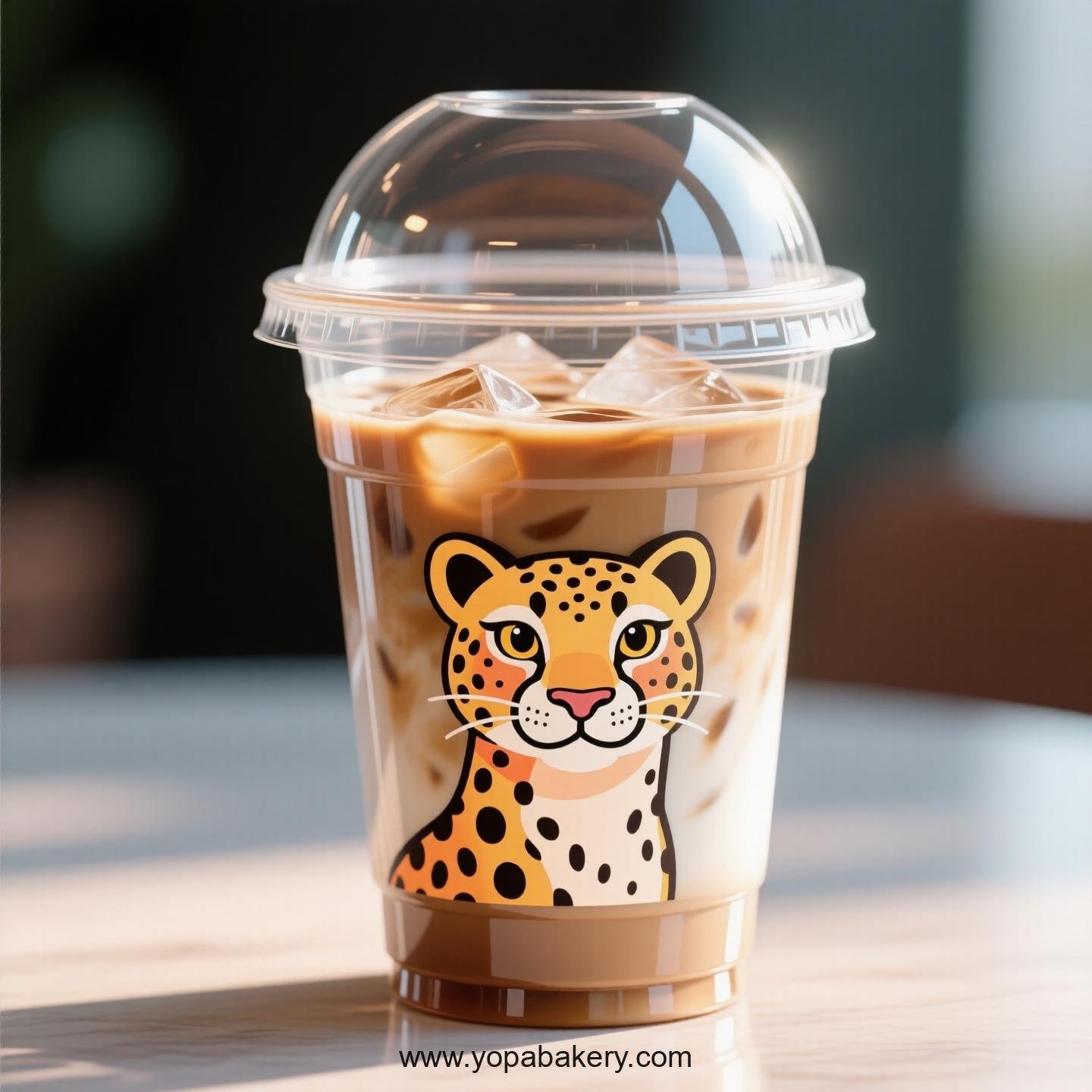 Cheetah Themed Clear Plastic Cups - Disposable PP & PET Coffee Cups with Lids