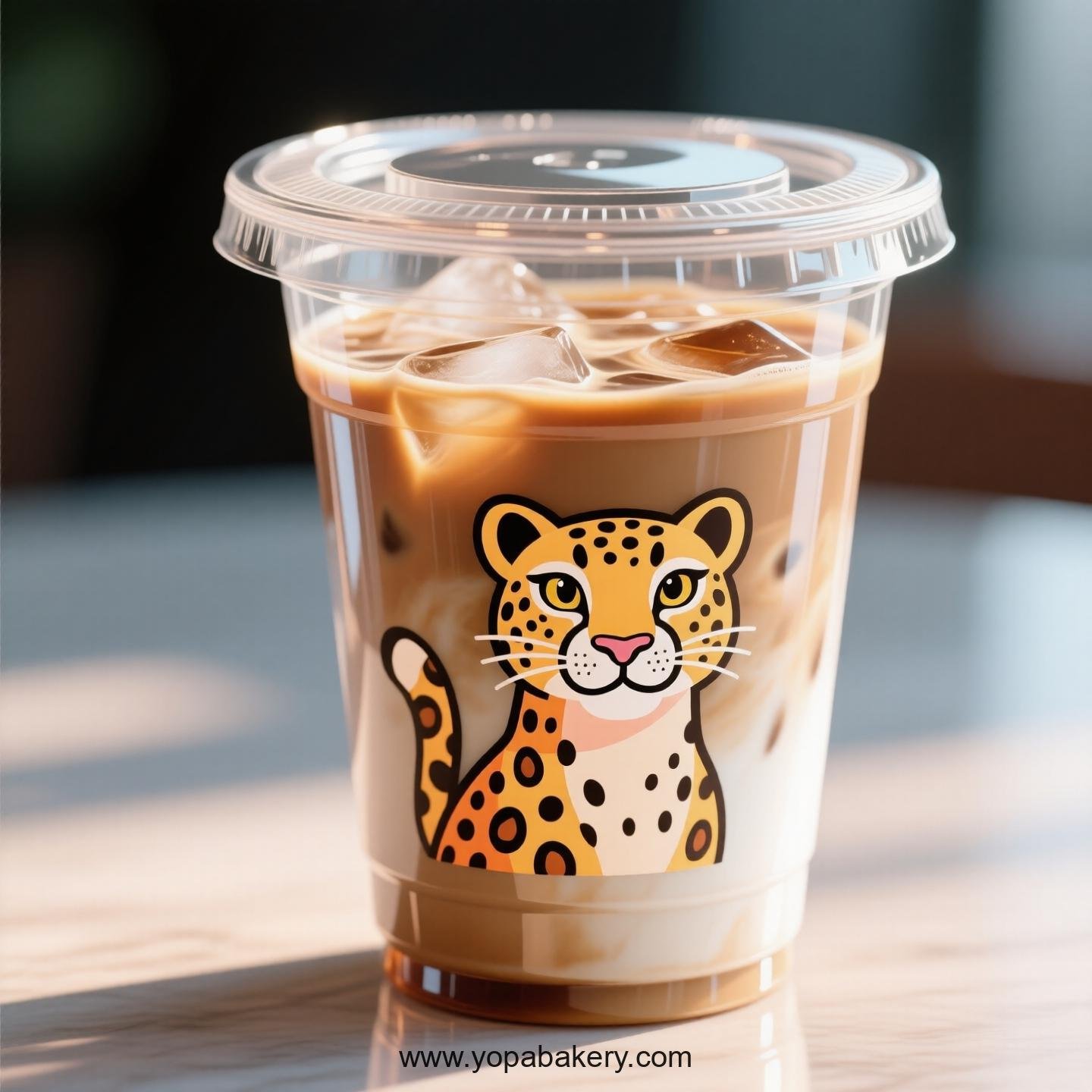 Cheetah Themed Clear Plastic Cups - Disposable PP & PET Coffee Cups with Lids