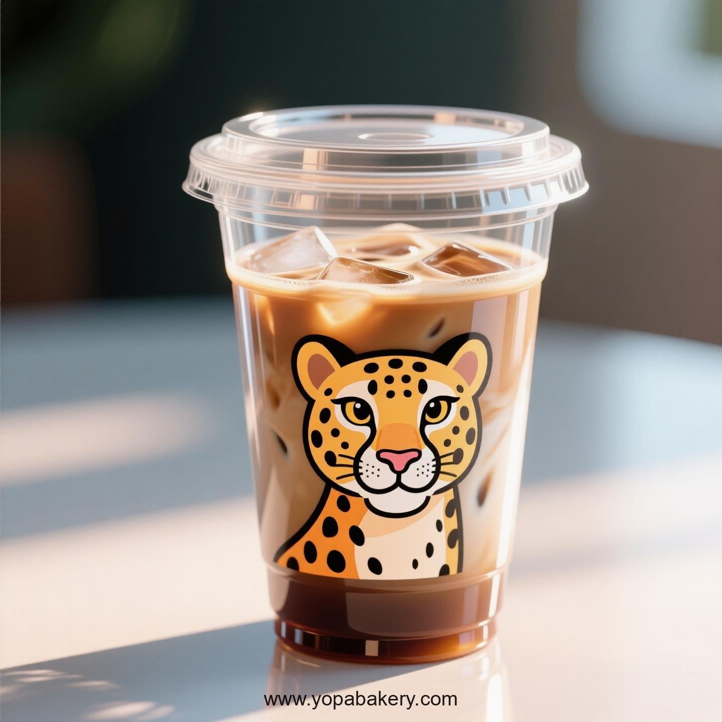 Cheetah Themed Clear Plastic Cups - Disposable PP & PET Coffee Cups with Lids