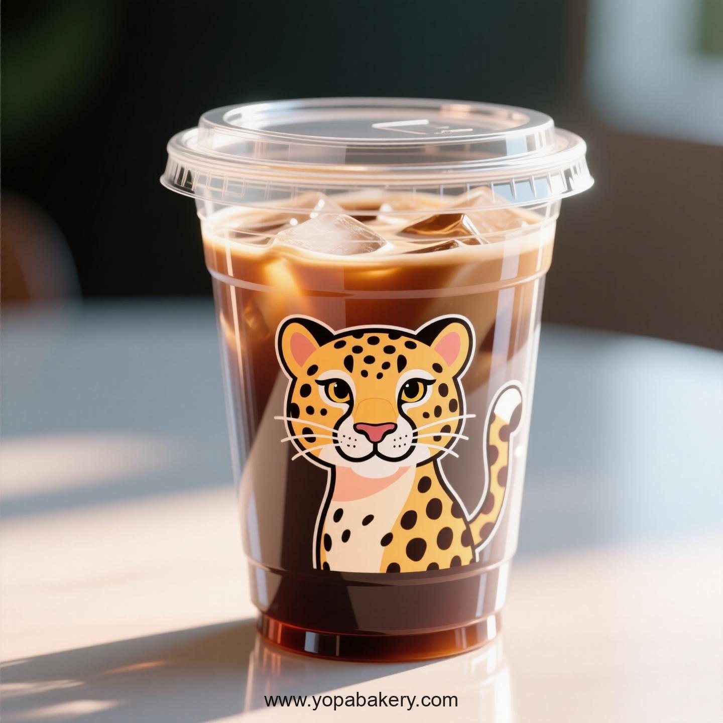 Cheetah Themed Clear Plastic Cups - Disposable PP & PET Coffee Cups with Lids