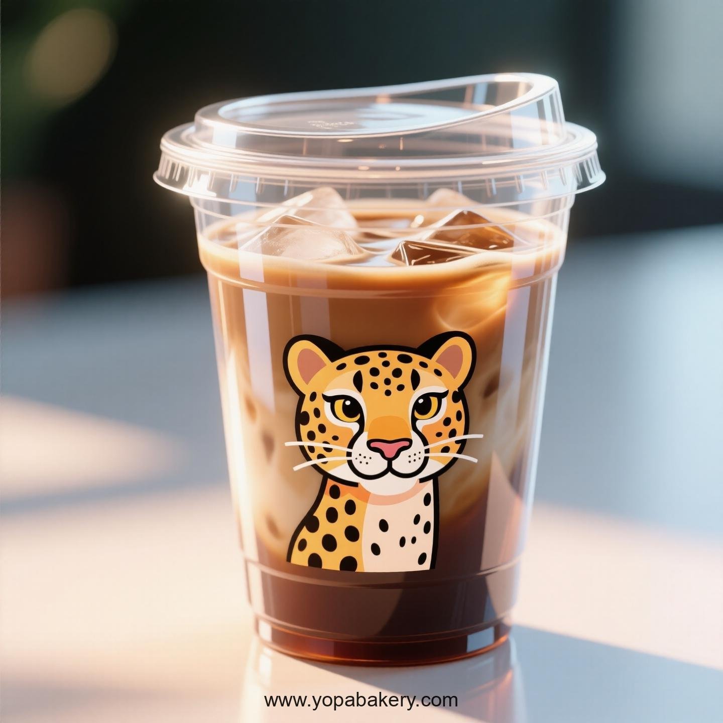 Cheetah Themed Clear Plastic Cups - Disposable PP & PET Coffee Cups with Lids