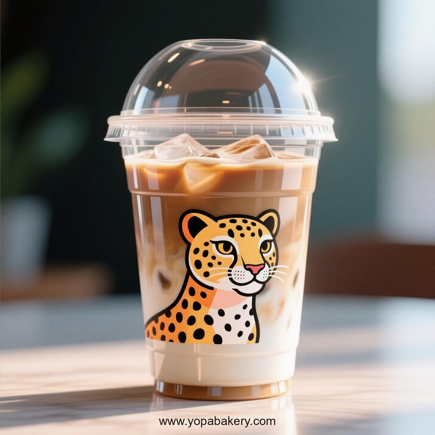 Cheetah Themed Clear Plastic Cups - Disposable PP & PET Coffee Cups with Lids