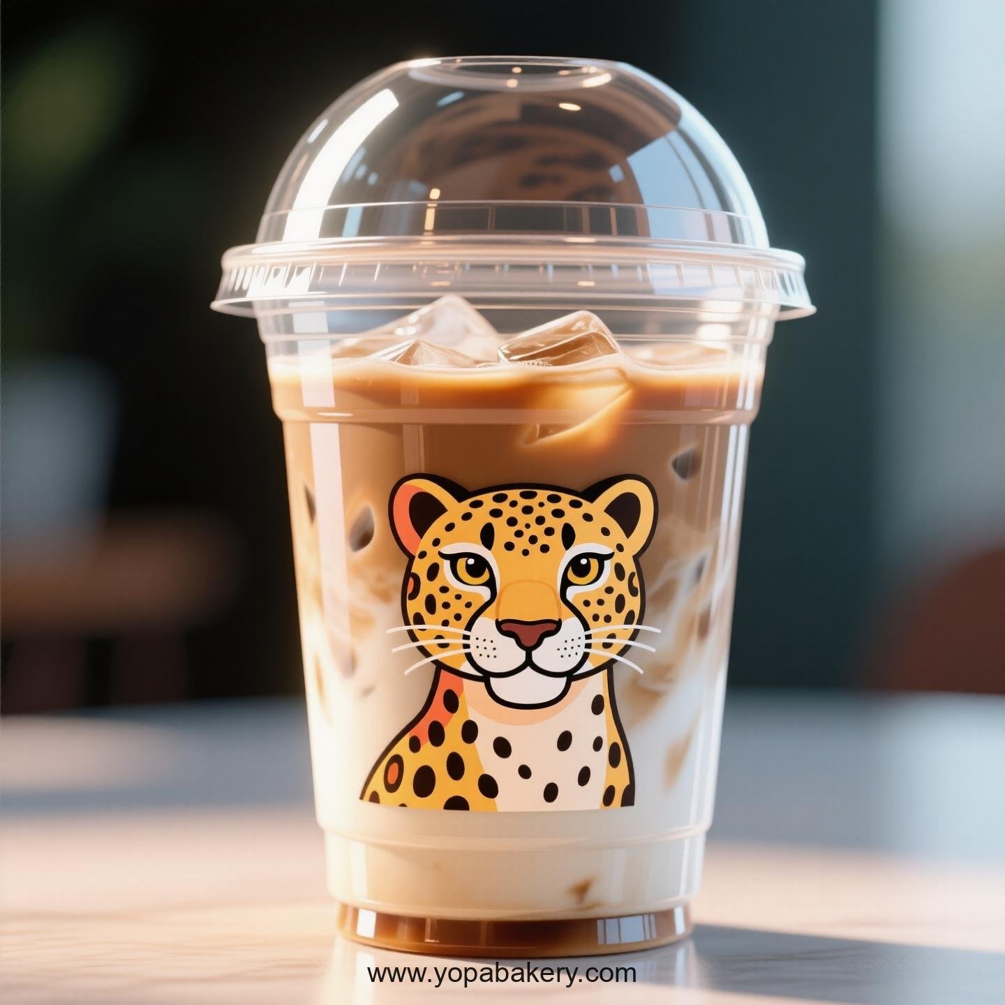 Cheetah Themed Clear Plastic Cups - Disposable PP & PET Coffee Cups with Lids