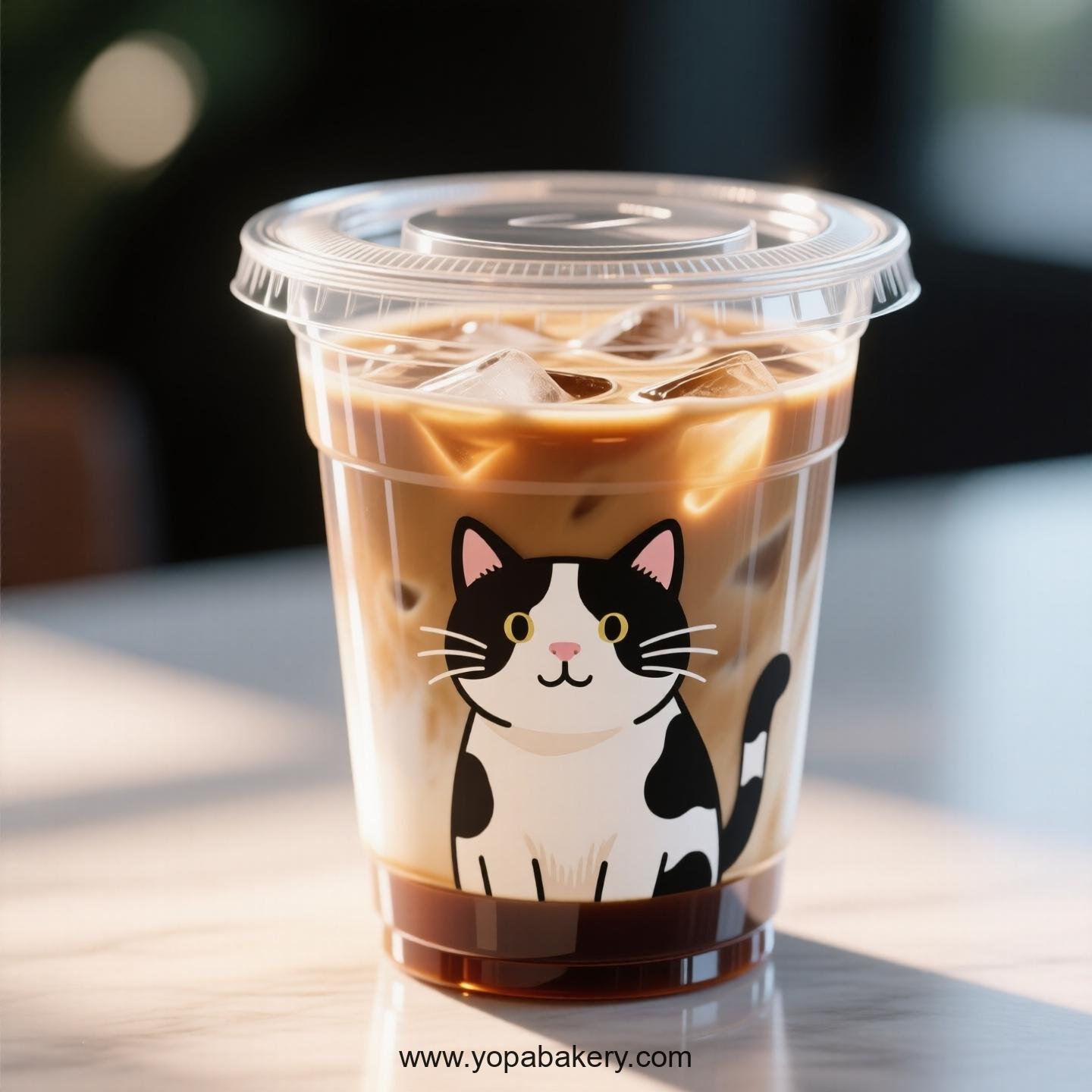 Cow cat Themed Clear Plastic Cups - Disposable PP & PET Coffee Cups with Lids