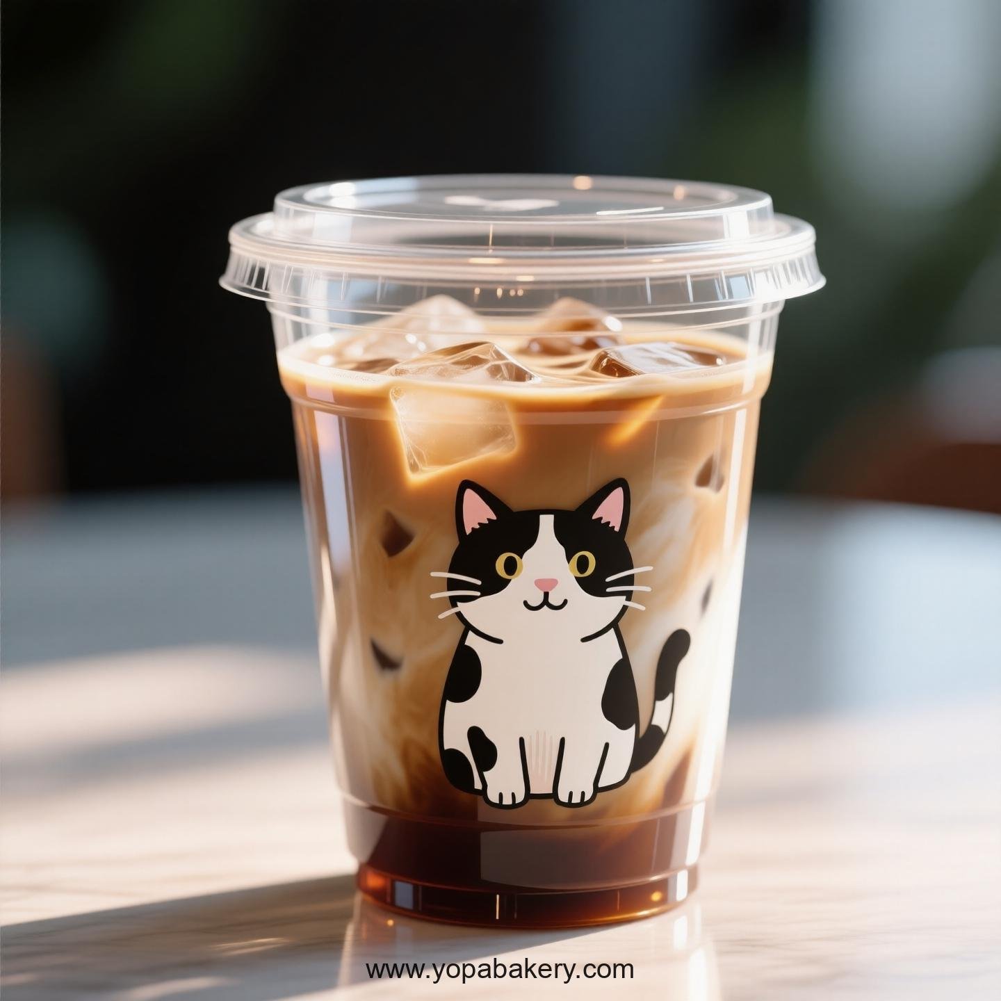 Cow cat Themed Clear Plastic Cups - Disposable PP & PET Coffee Cups with Lids