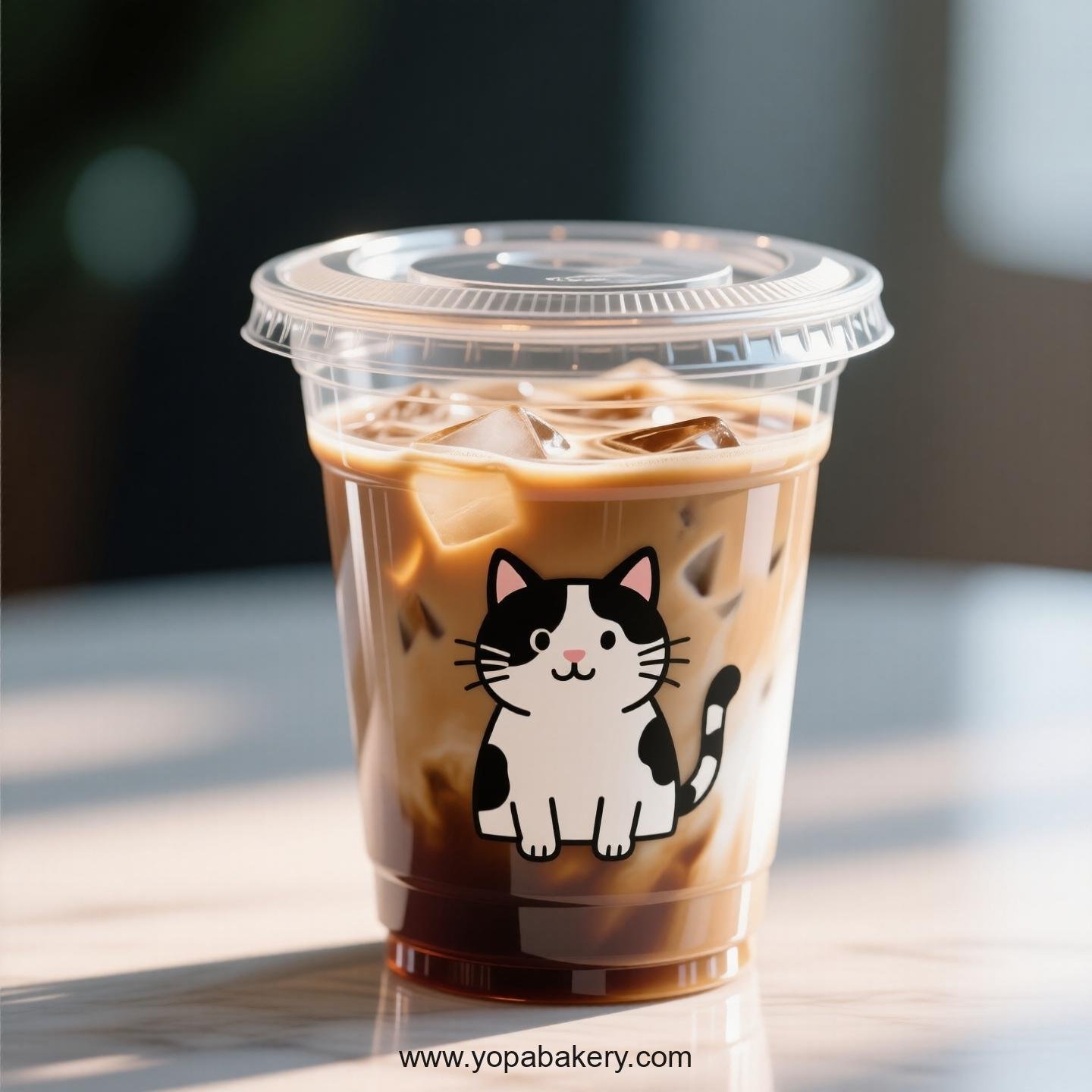Cow cat Themed Clear Plastic Cups - Disposable PP & PET Coffee Cups with Lids