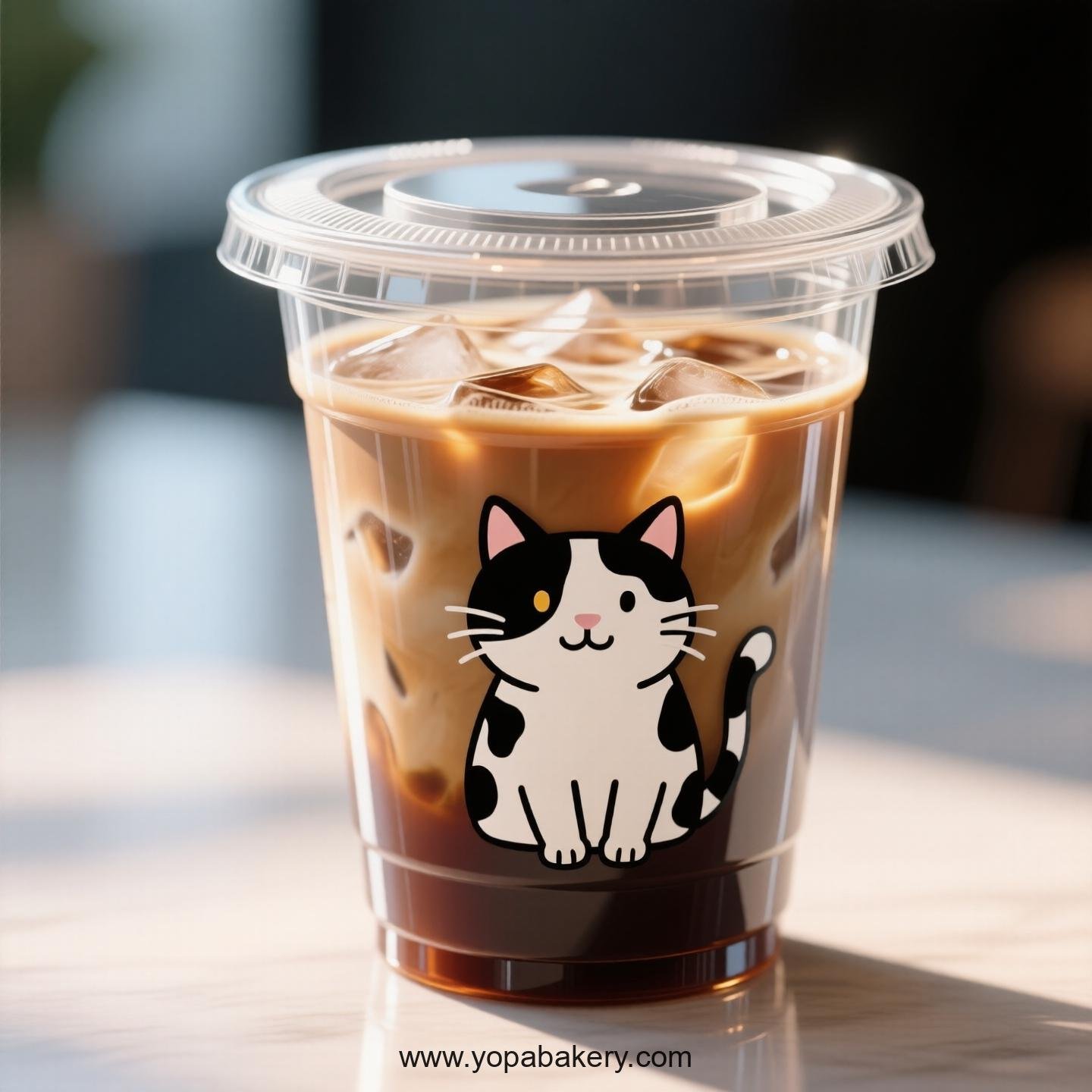 Cow cat Themed Clear Plastic Cups - Disposable PP & PET Coffee Cups with Lids