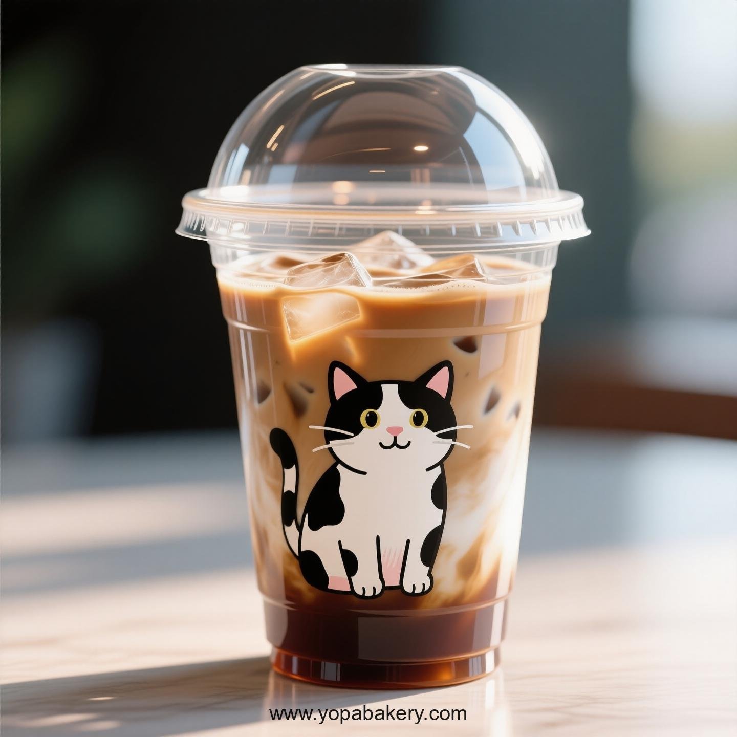 Cow cat Themed Clear Plastic Cups - Disposable PP & PET Coffee Cups with Lids