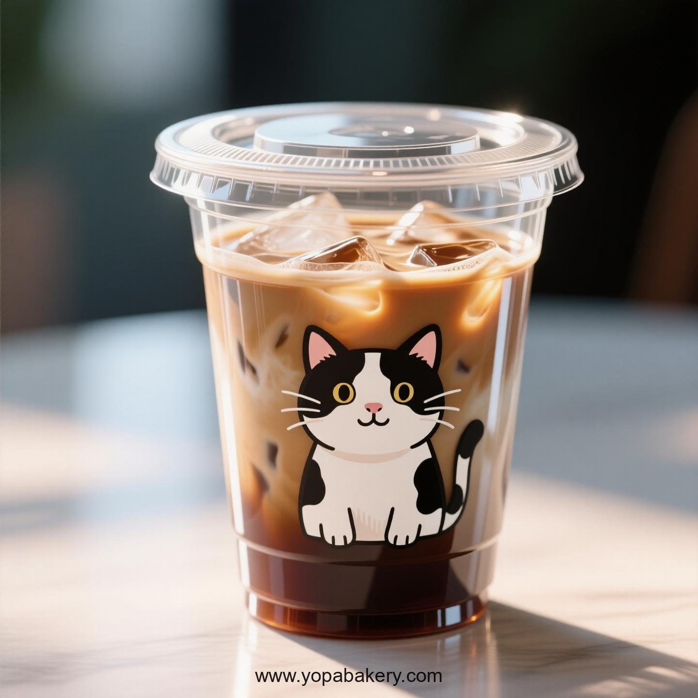 Cow cat Themed Clear Plastic Cups - Disposable PP & PET Coffee Cups with Lids