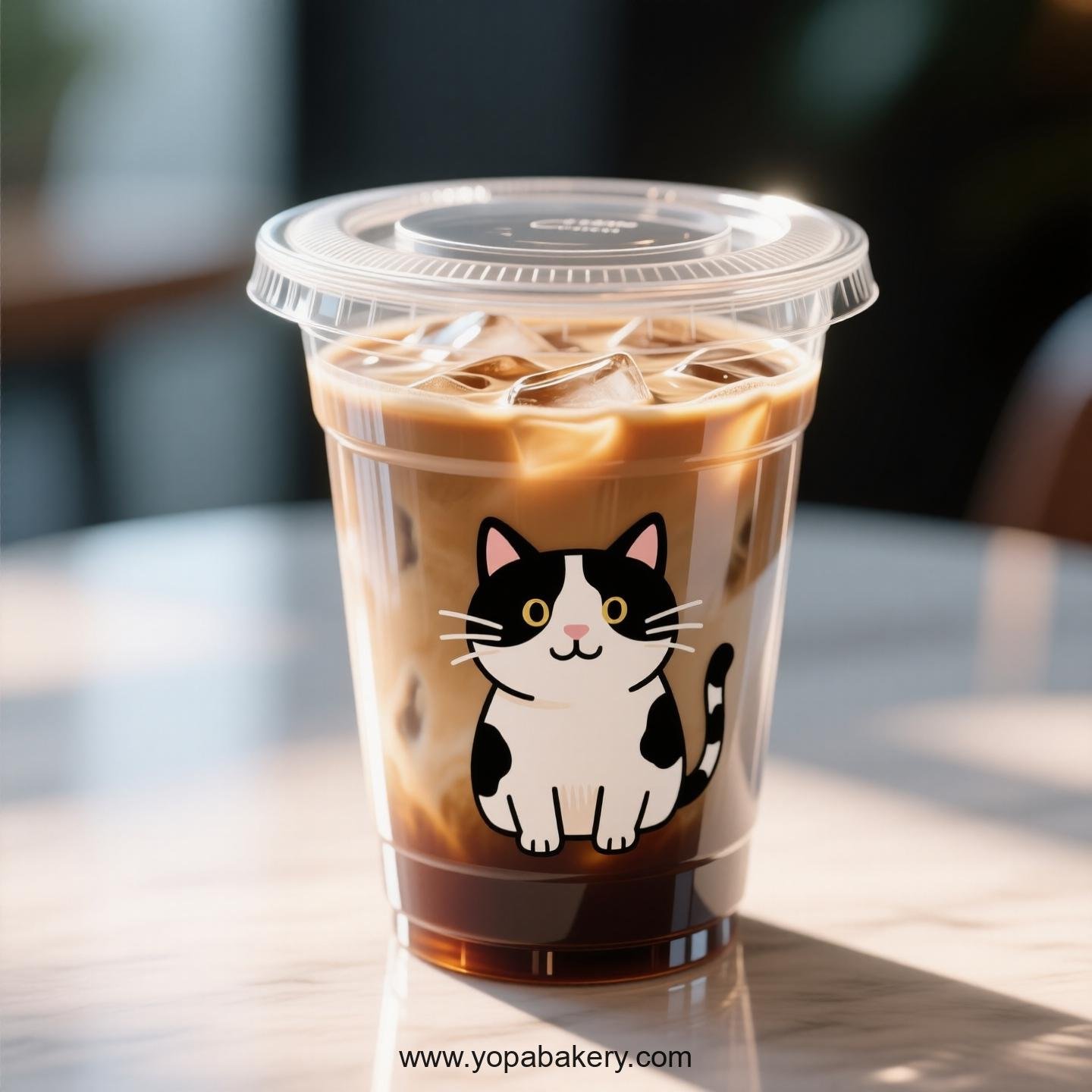Cow cat Themed Clear Plastic Cups - Disposable PP & PET Coffee Cups with Lids