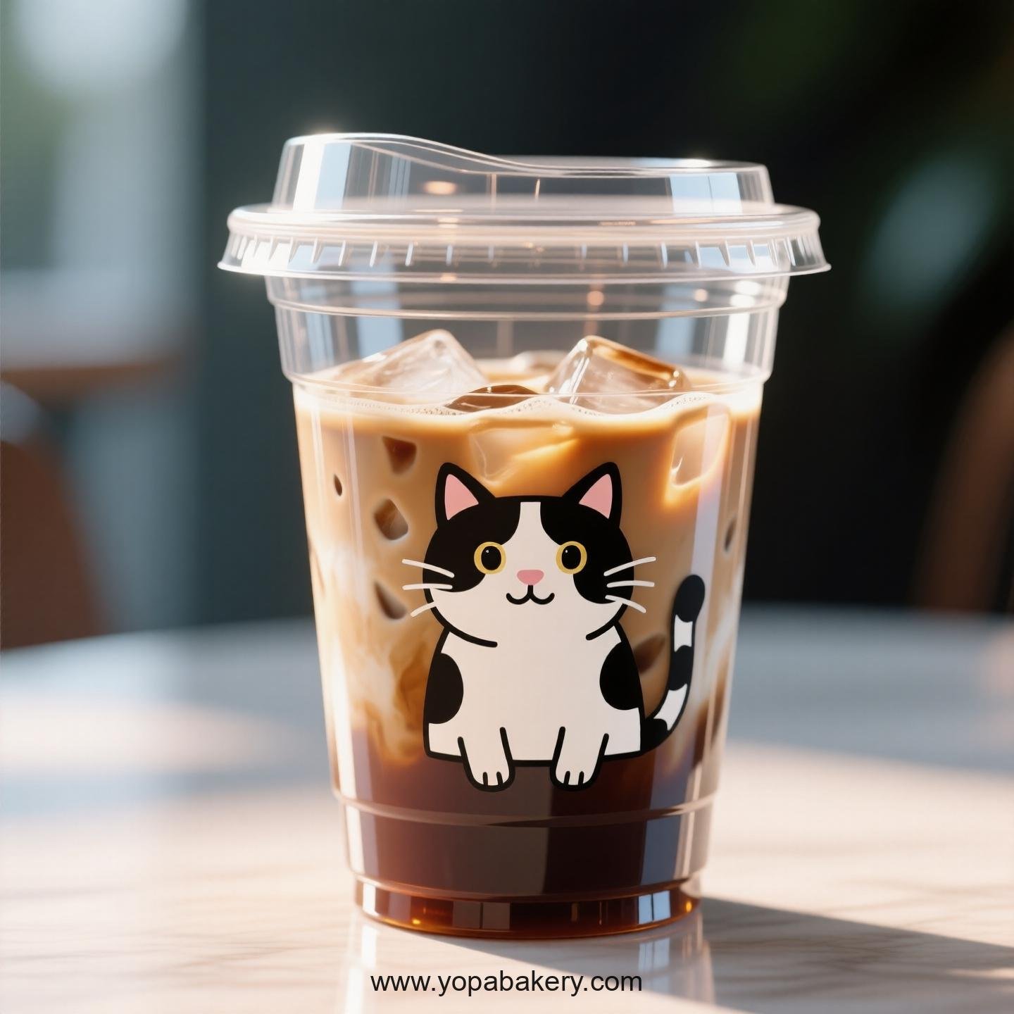 Cow cat Themed Clear Plastic Cups - Disposable PP & PET Coffee Cups with Lids