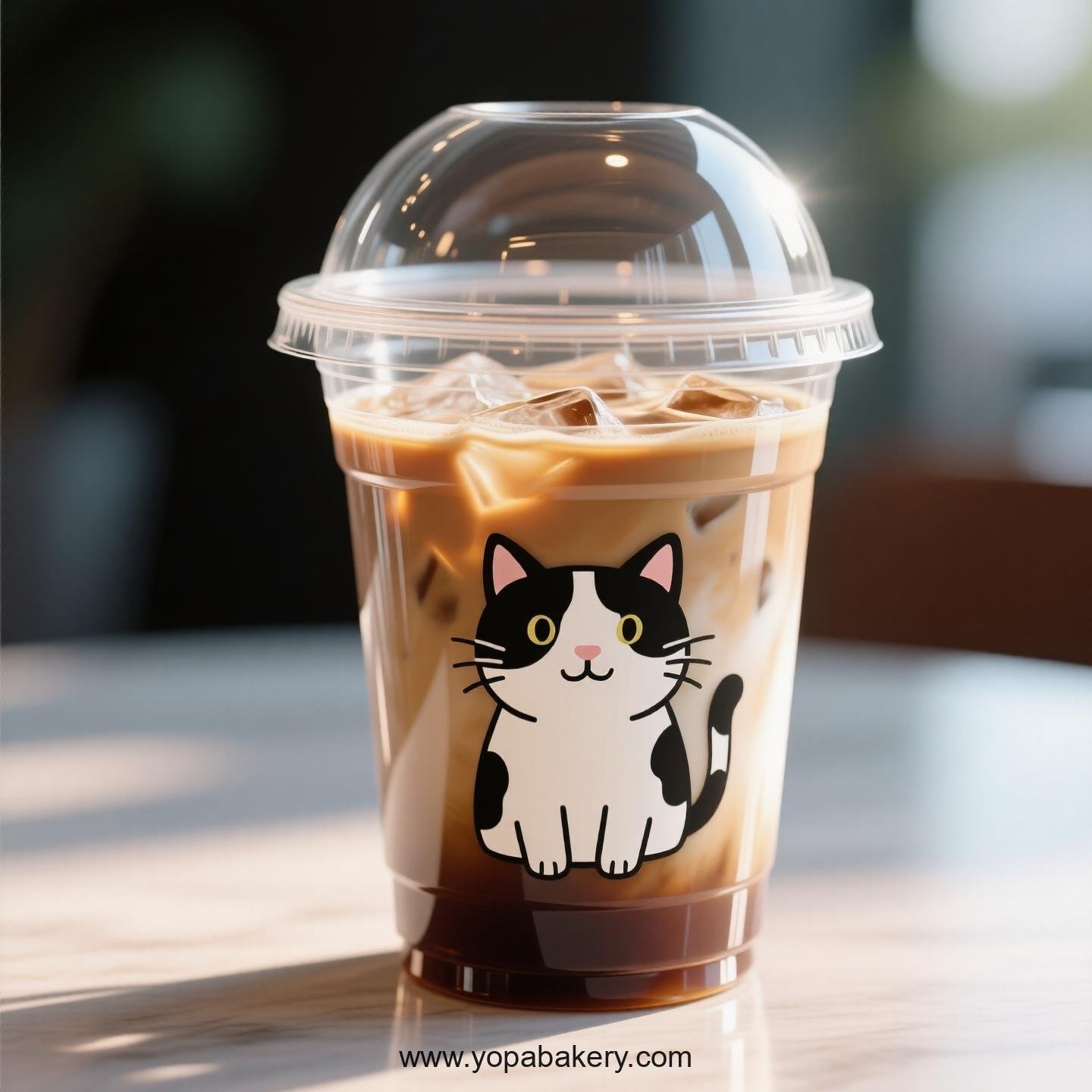 Cow cat Themed Clear Plastic Cups - Disposable PP & PET Coffee Cups with Lids