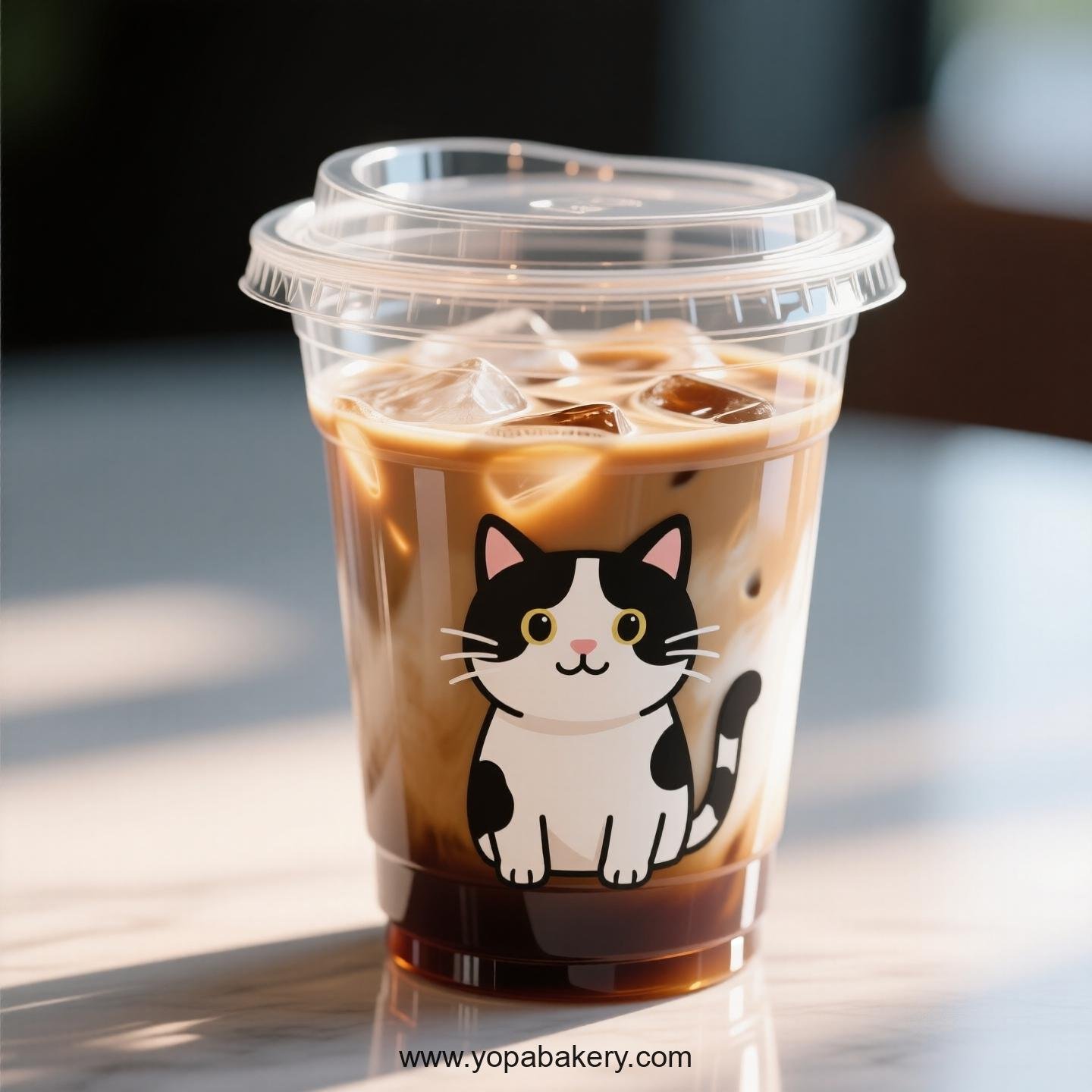Cow cat Themed Clear Plastic Cups - Disposable PP & PET Coffee Cups with Lids