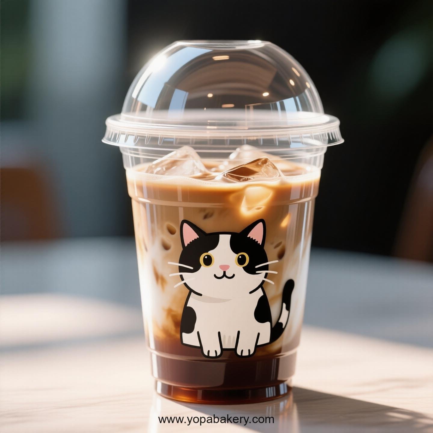Cow cat Themed Clear Plastic Cups - Disposable PP & PET Coffee Cups with Lids